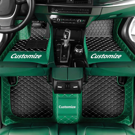 Custom Personalized Floor Mats for Cars，Luxury Full Coverage All Car Floor Mats，Anti-Slip Leather Car Mat Set ，Custom Floor Mats for 99% of Cars, Trucks & SUVs. (Green and Black)