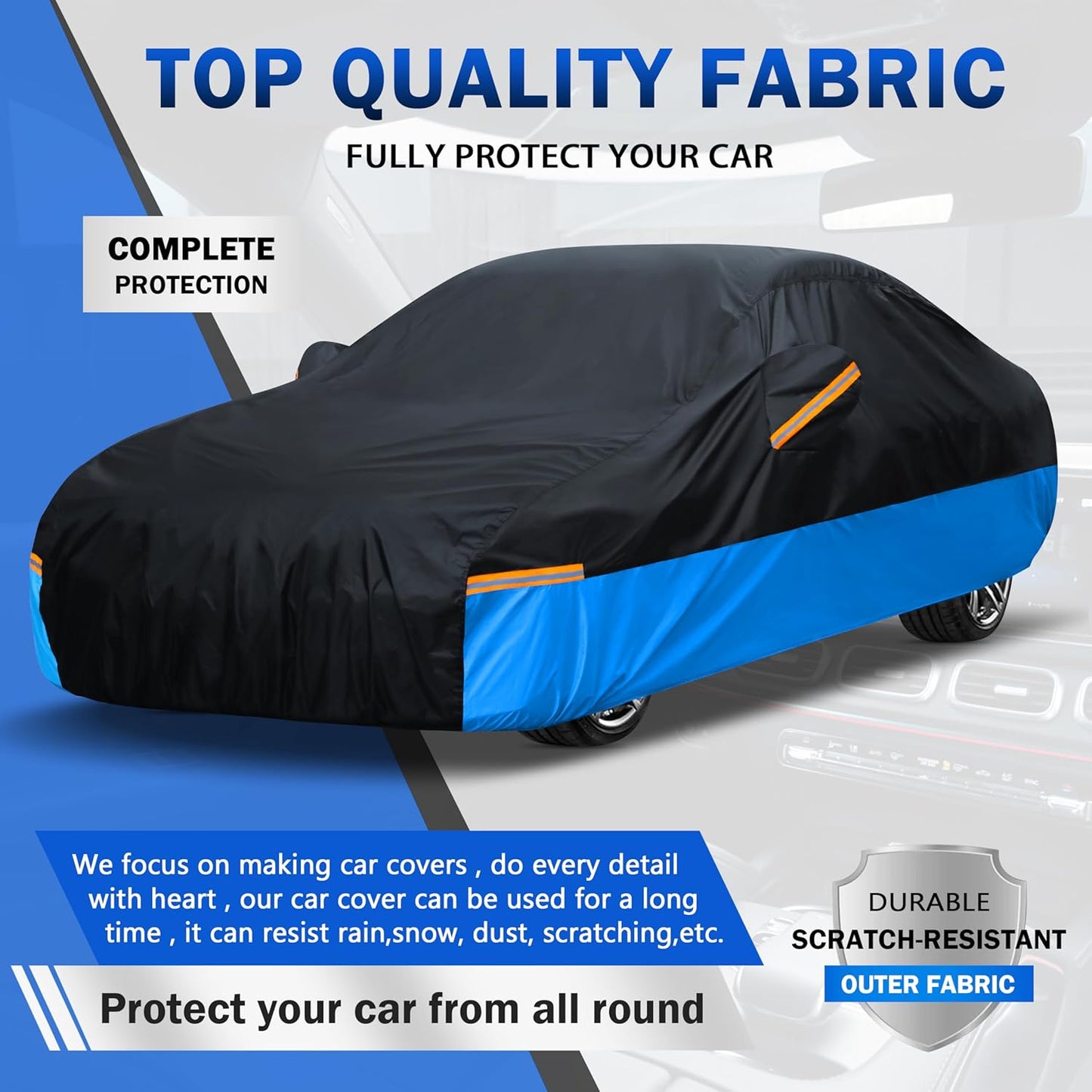 Car Cover Waterproof All Weather Outdoor Windproof Dustproof UV Protection Fit Sedan Honda Civic,Audi A6，BMW 5 Series，Ford Focus,Nissan Leaf