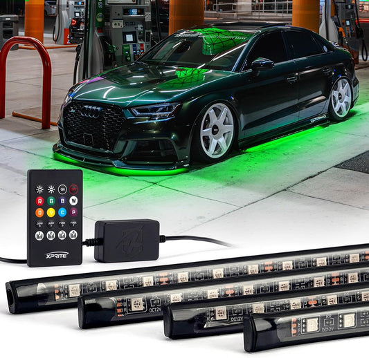 Xprite Car Underglow Neon Accent Strip Lights, 4 Pcs RGB 252 LEDs Underglow Kit with Sound Active Function Music Mode & Wireless Remote, Exterior Car Lights Underbody Lighting for Truck SUV Van