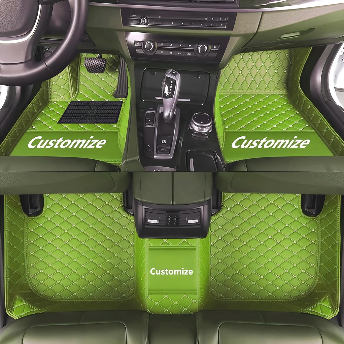 Custom Personalized Floor Mats for Cars，Luxury Full Coverage All Car Floor Mats，Anti-Slip Leather Car Mat Set ，Custom Floor Mats for 99% of Cars, Trucks & SUVs. (Apple Green)