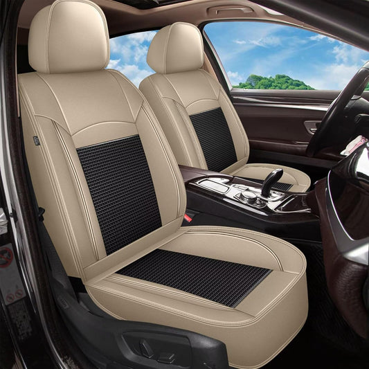 2 Front Seat Covers Fit for Toyota Camry 2012-2023 2024 2025: Car Seat Covers Leather Waterproof Ice Silk Breathable Car Seat Cushion Protector (2 Seats, Black & Beige)