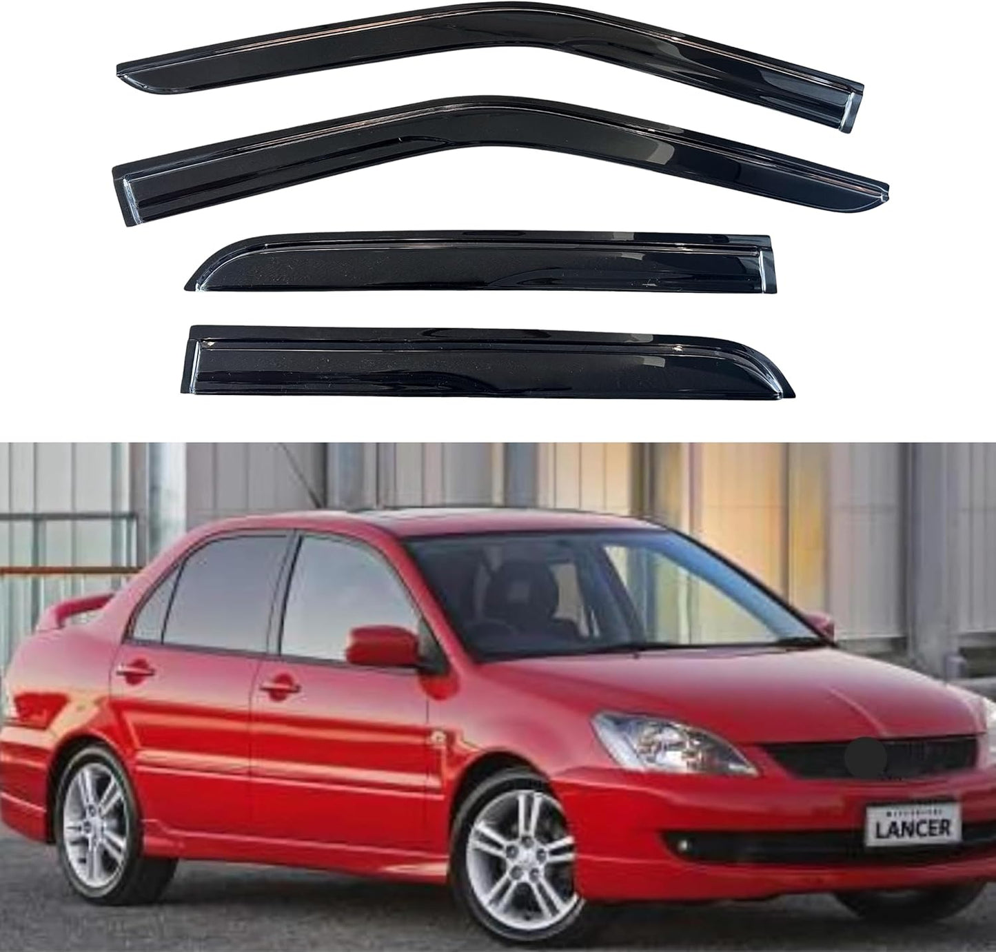 KPY Window Visor Compatible with Mitsubishi Lancer Sedan 2002-2006, 4PC Rain Guard Side Window Vent Deflectors Tape-On Mugen Style, 2002 2003 2004 2005 2006