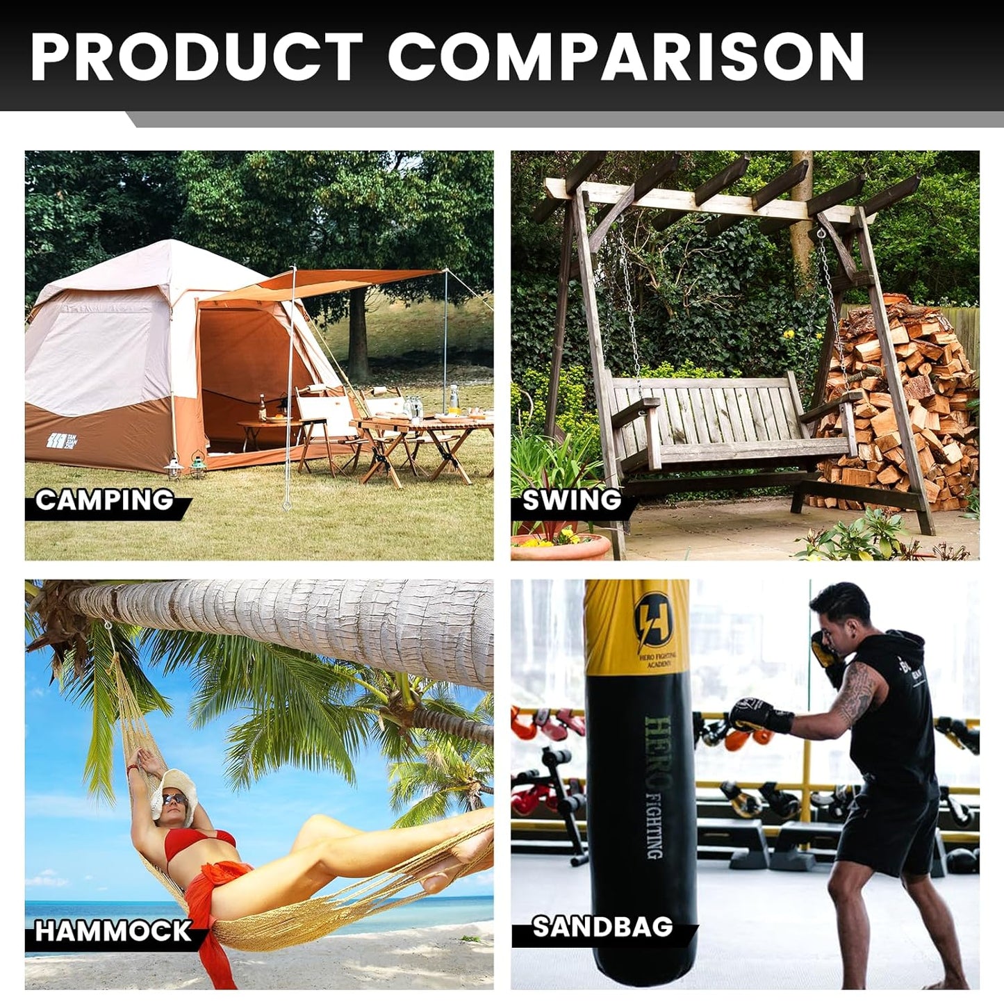 2Pcs Self Tapping Eyelet Screw Eye Bolt，4 Inch Heavy Duty Screw Eyes Hooks ，M8 Wooden Large Screw Eye Hook，Load Capacity 500 Lbs for Hammock ，Yoga，Heavy Indoor Outdoor Uses (2, M8-4 INCH)