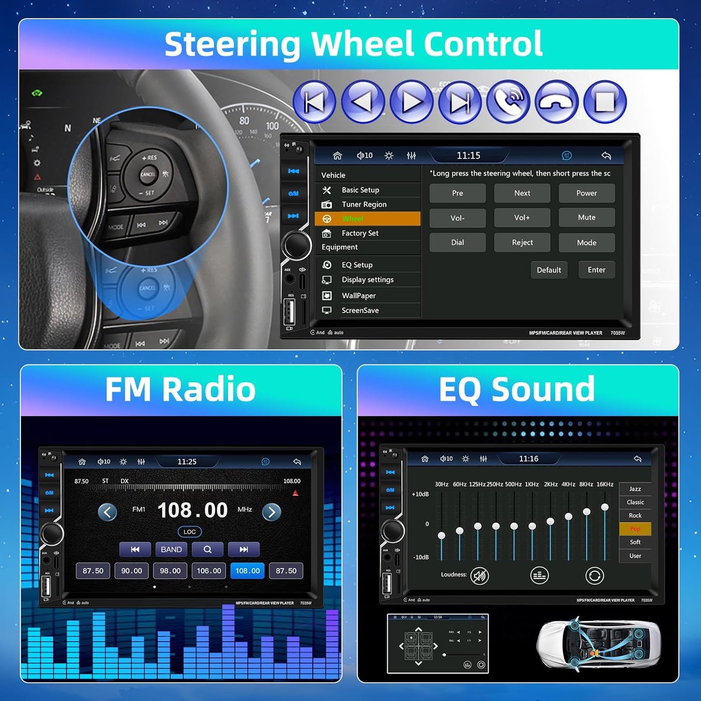 [Upgrade] Podofo Wireless Carplay Car Stereo,7 Inch Double Din Touchscreen Car Radio with Bluetooth5.1,Android Auto,Voice Control,MirrorLink,FM Radio,GPS,WiFi,USB/TF/AUX Port+MIC