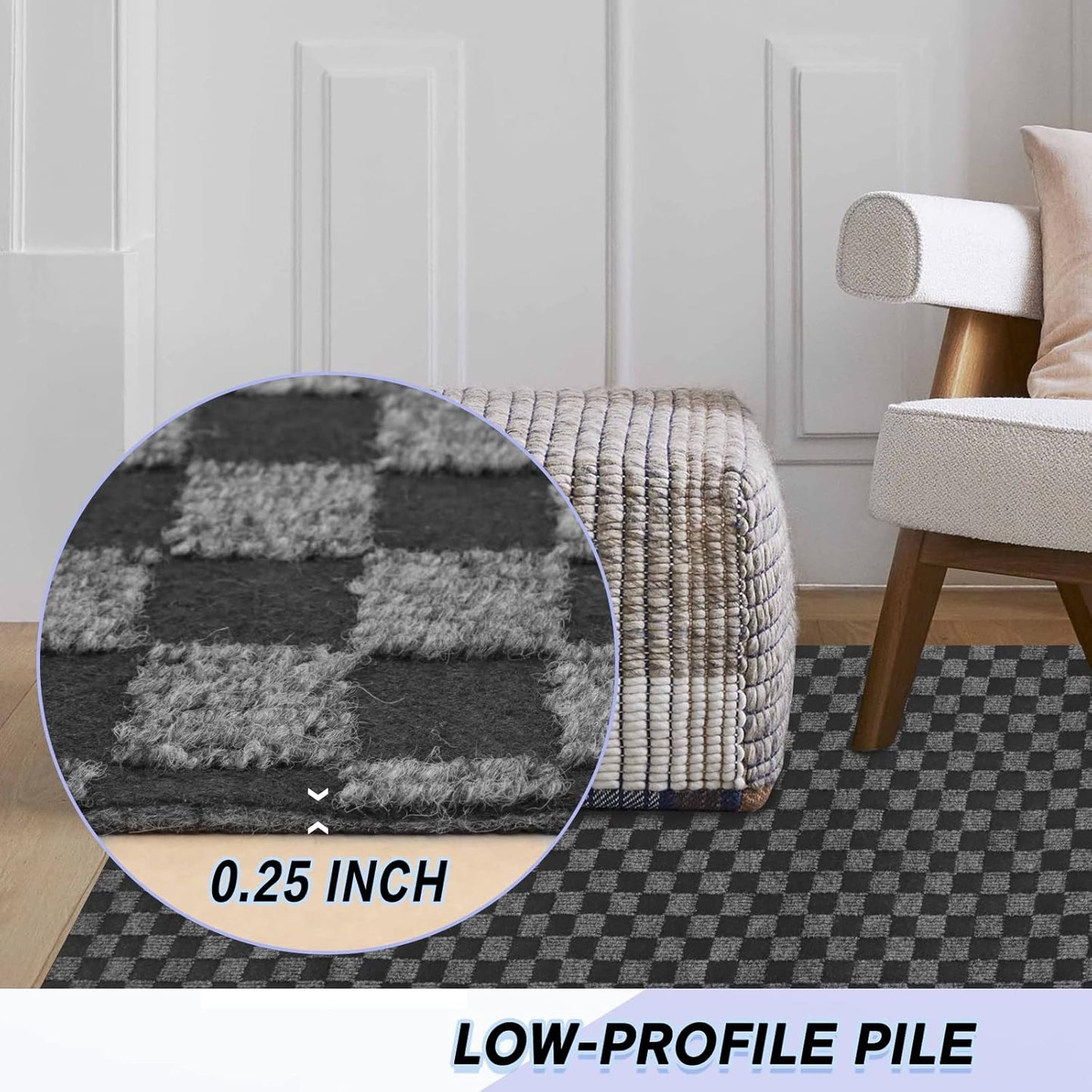 Custom Size Backed Non-Slip Area Rugs Runner, Easy Clean, Waterproof Runner Rugs for Hallway Entryway, Kitchen, Laundry, 2FT x 3FT, Gray Checkered