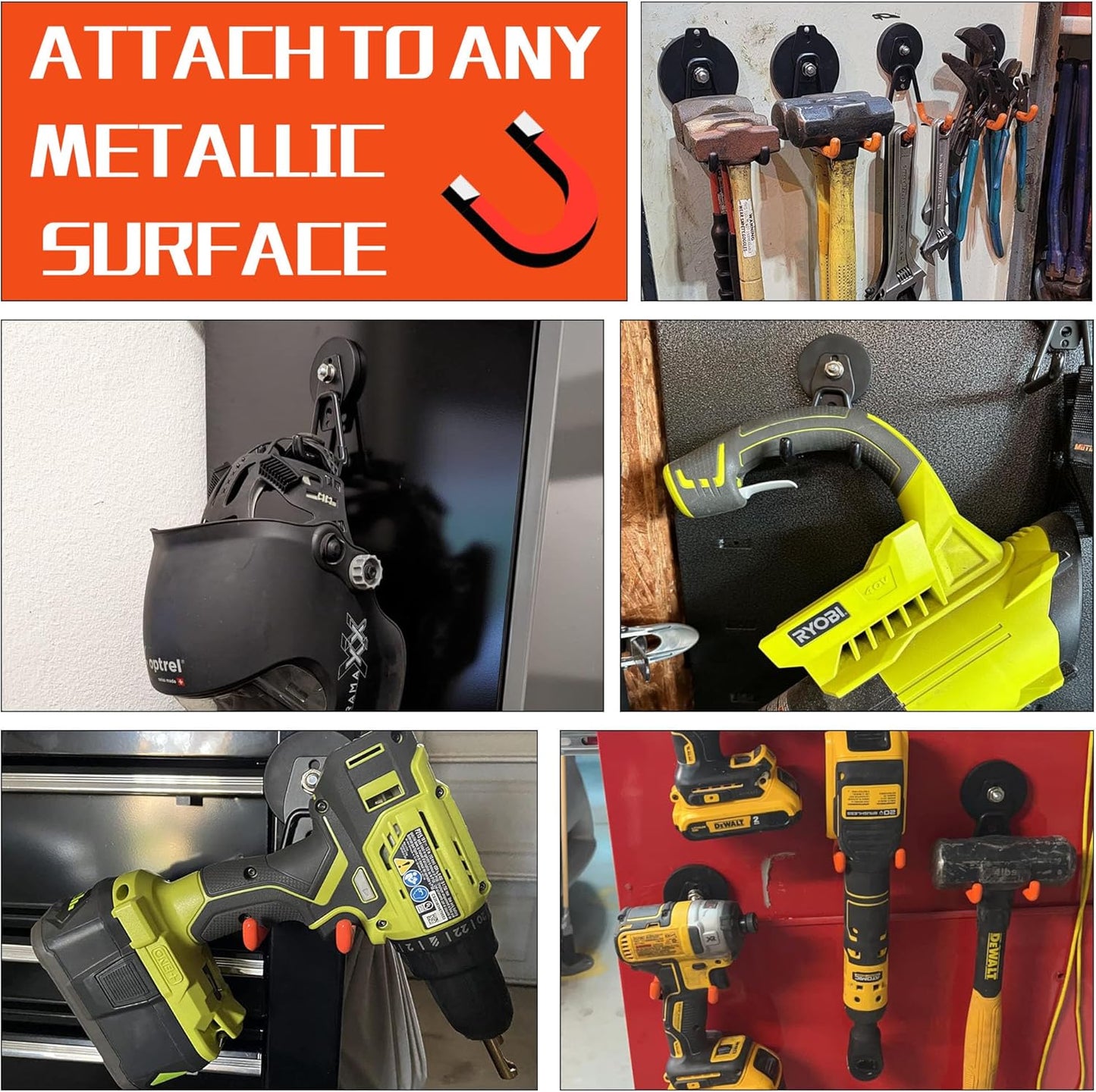 ULIBERMAGNET Heavy Duty Magnetic Garage Hooks,4 Pack Strong Large Magnet Hook for Power Drill,Garden Tools,Hose,Pegboard,Garage, Workshop,Magnetic Storage Hooks for Indoor Outdoor Hanging(Black)