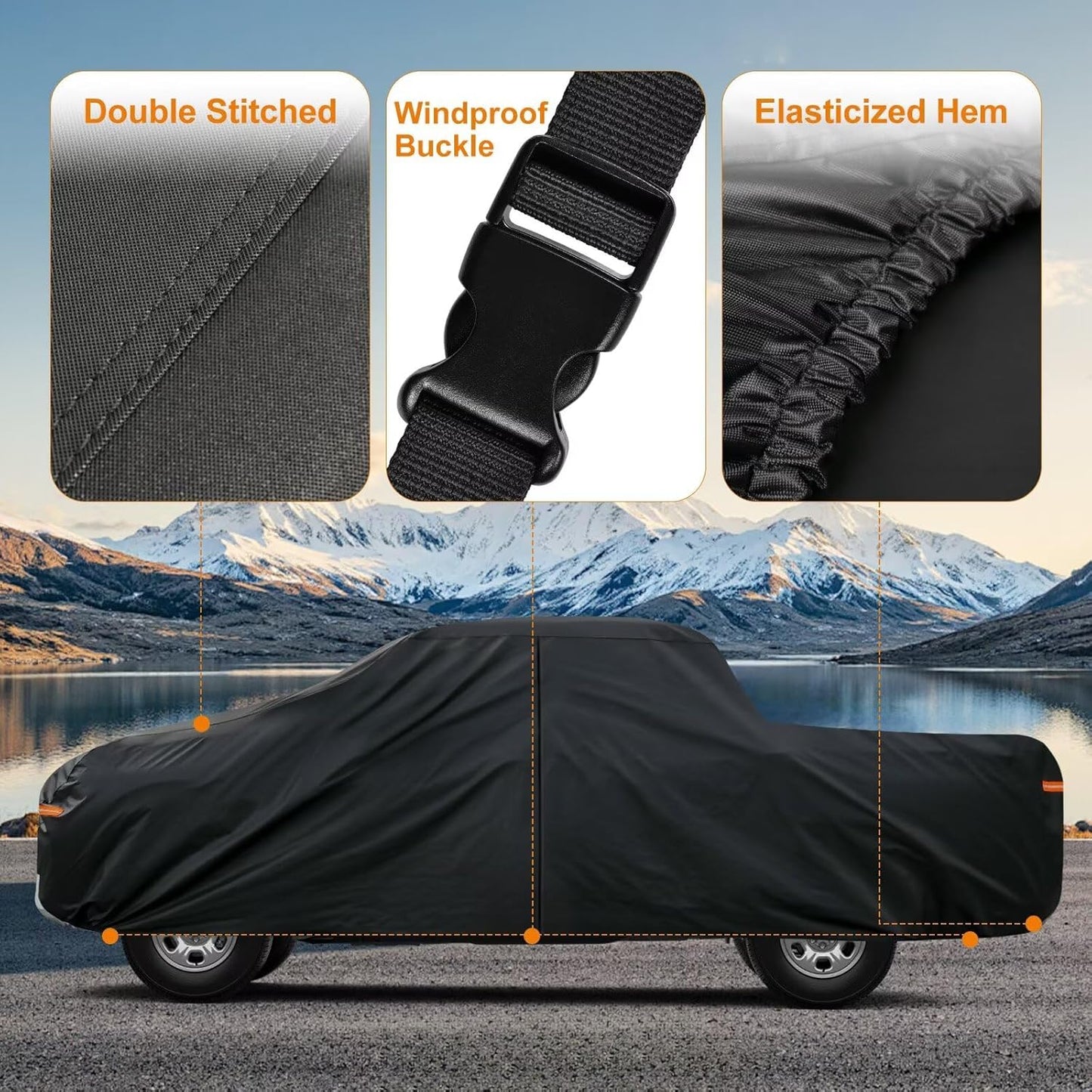 Kayme Truck Cover Custom Fit Chevy Silverado 1500(2018-2025) Regular Cab Long Bed. Full Exterior Heavy Duty Outdoor Pickup Truck Car Cover Waterproof All Weather.Car Tarp for Wind Sun Dust Protection.