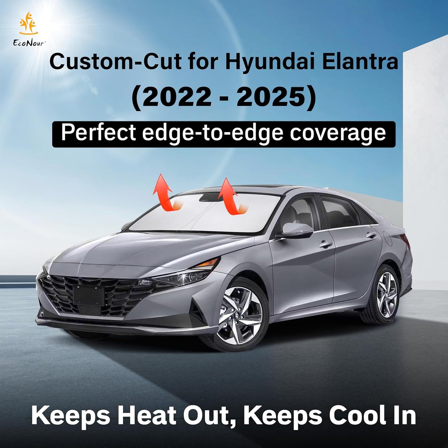 Econour Windshield Sun Shade for 2021-2024 2025 2026 Hyundai Elantra Accessories Sunshade Window Sun Visor Protector Foldable Blocks UV Rays Keep Your Car Cooler