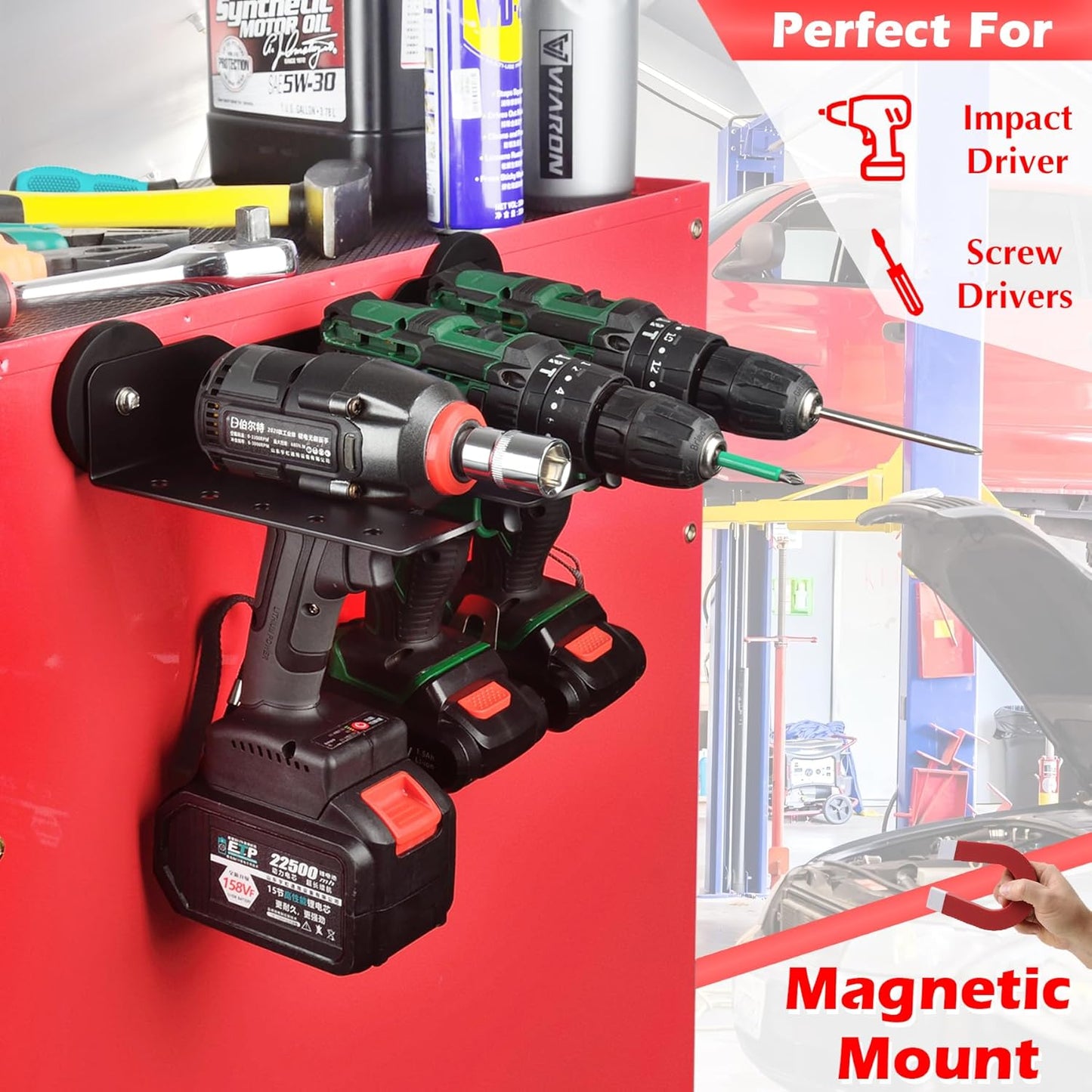 MUTUACTOR Super Power Tool Organizer Heavy Duty,Magnetic Mount Drill Holder Tool Storage,Anti-slip Magnetic Impact Drilling Driver Wrench Holder for Indoors Installation Repair Fixing