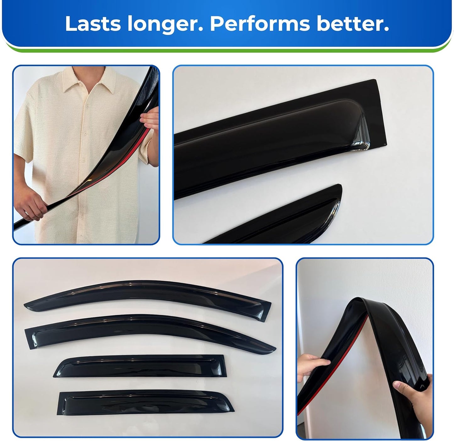 KPY Window Visor Compatible with Ford F150 SuperCrew 2004-2008 & Lincoln Mark LT Crew Cab 2006-2008, 4PC Rain Guard Side Window Vent Deflectors Tape-On Style, 2004 2005 2006 2007 2008