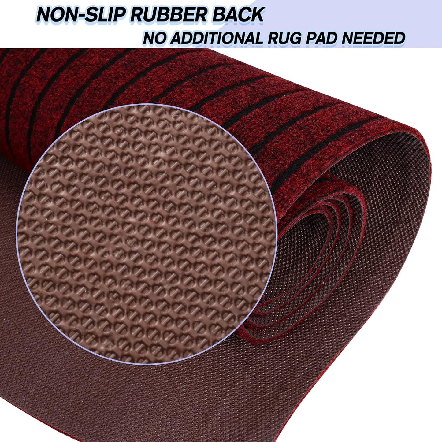 Custom Size Backed Non-Slip Area Rugs Runner, Easy Clean, Waterproof Runner Rugs for Hallway Entryway, Kitchen, Laundry, 2FT x 5FT, Red Stripe