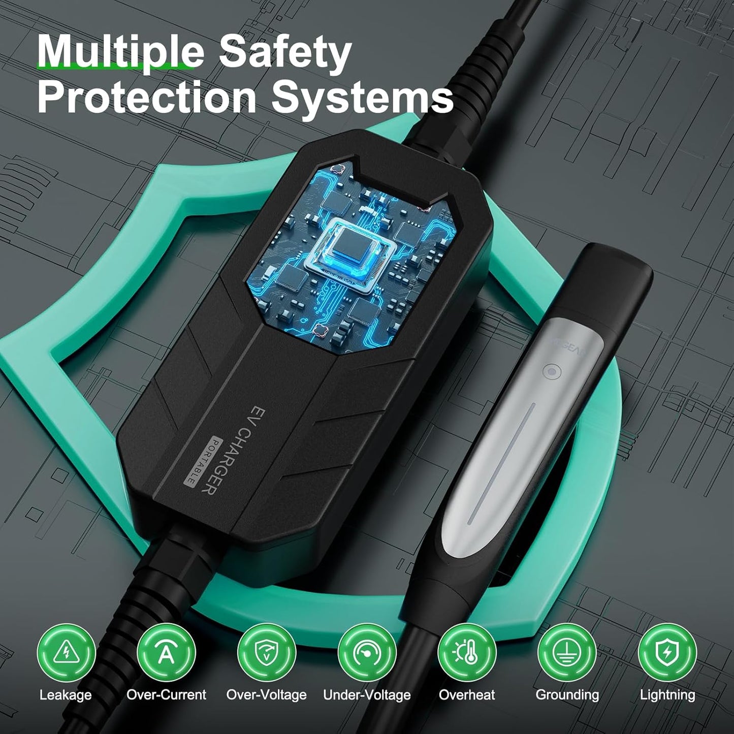 16 Amps Level 1 Tesla Charger, NEMA 5-15 Plug, Portable Electric Car Charger with a 23.5-Foot Cable, Compatible with Tesla Models X/Y/3/S and Cybertruck