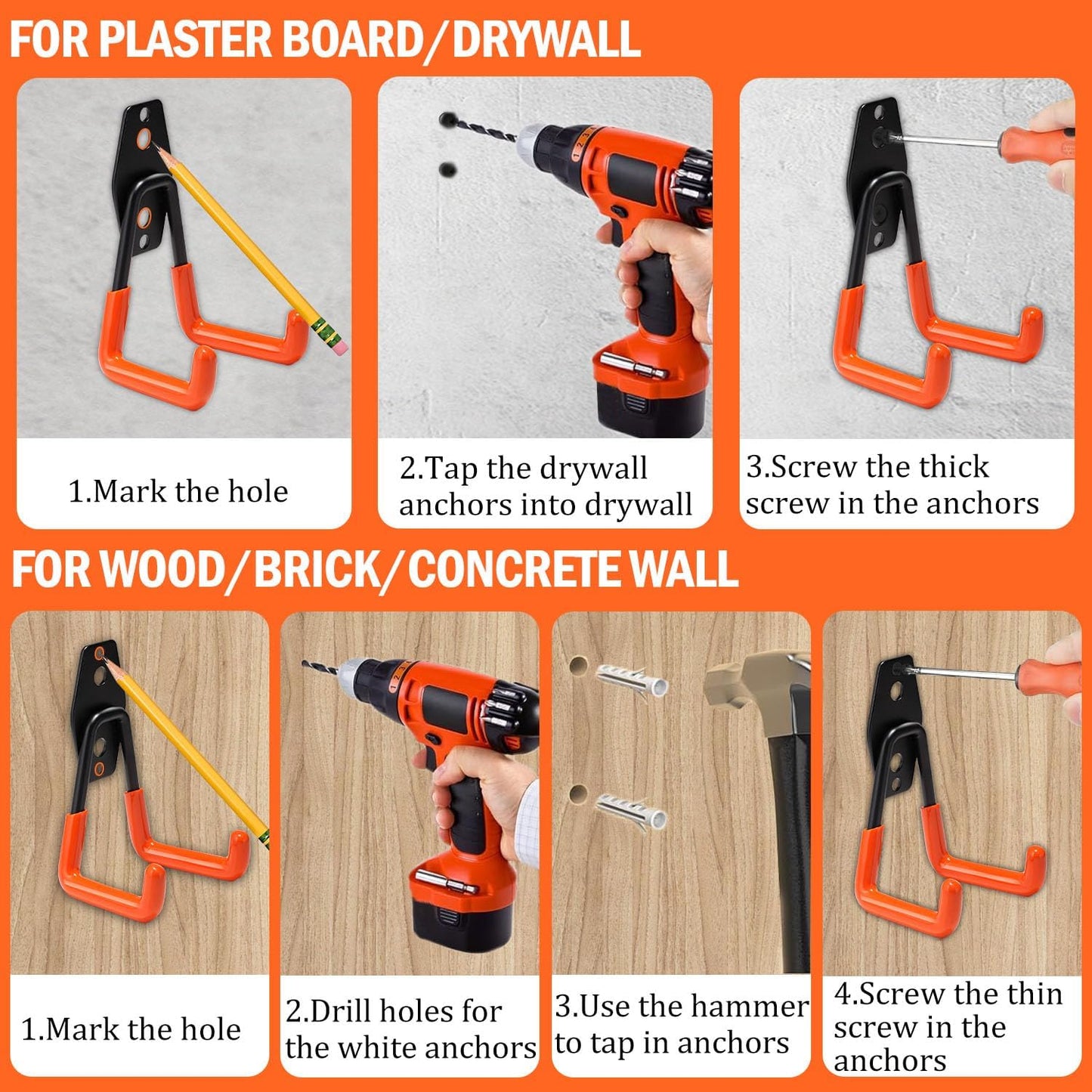 vivicreate 10 Pack Heavy Duty Garage Hooks Wall Mounted Steel Utility Storage Hooks for Tools Ladders Bikes Cables Equipment Organizer for Garage Taller Sótano Ganchos de Almacenamiento