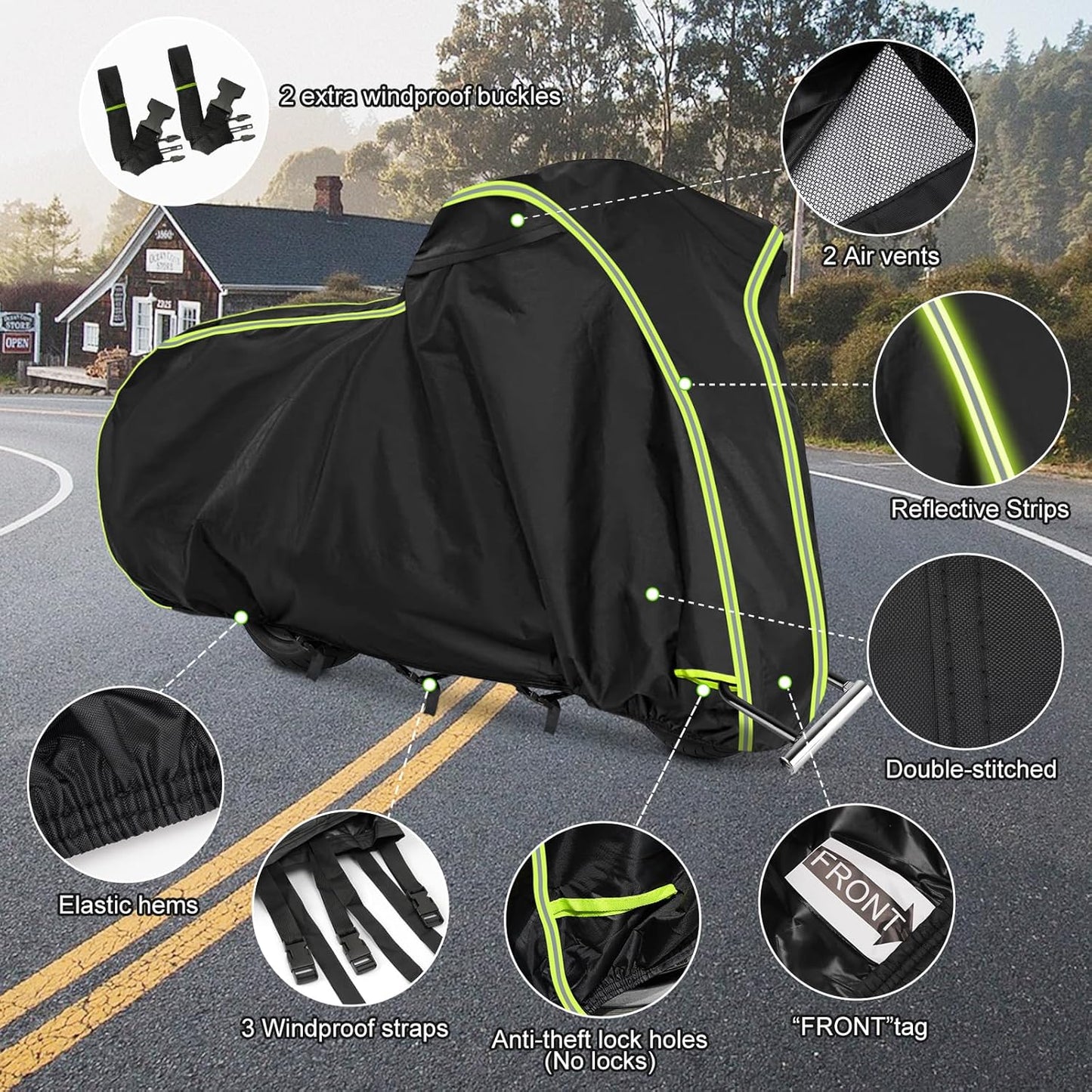 Motorcycle Cover for Honda GL1500 GL1800, Honda Gold Wing 2001-2023 with Trunk Models, All Weather Outdoor Black Protective Cover with Reflective Strips,Vent Holes and Lock Holes (Without top Box)