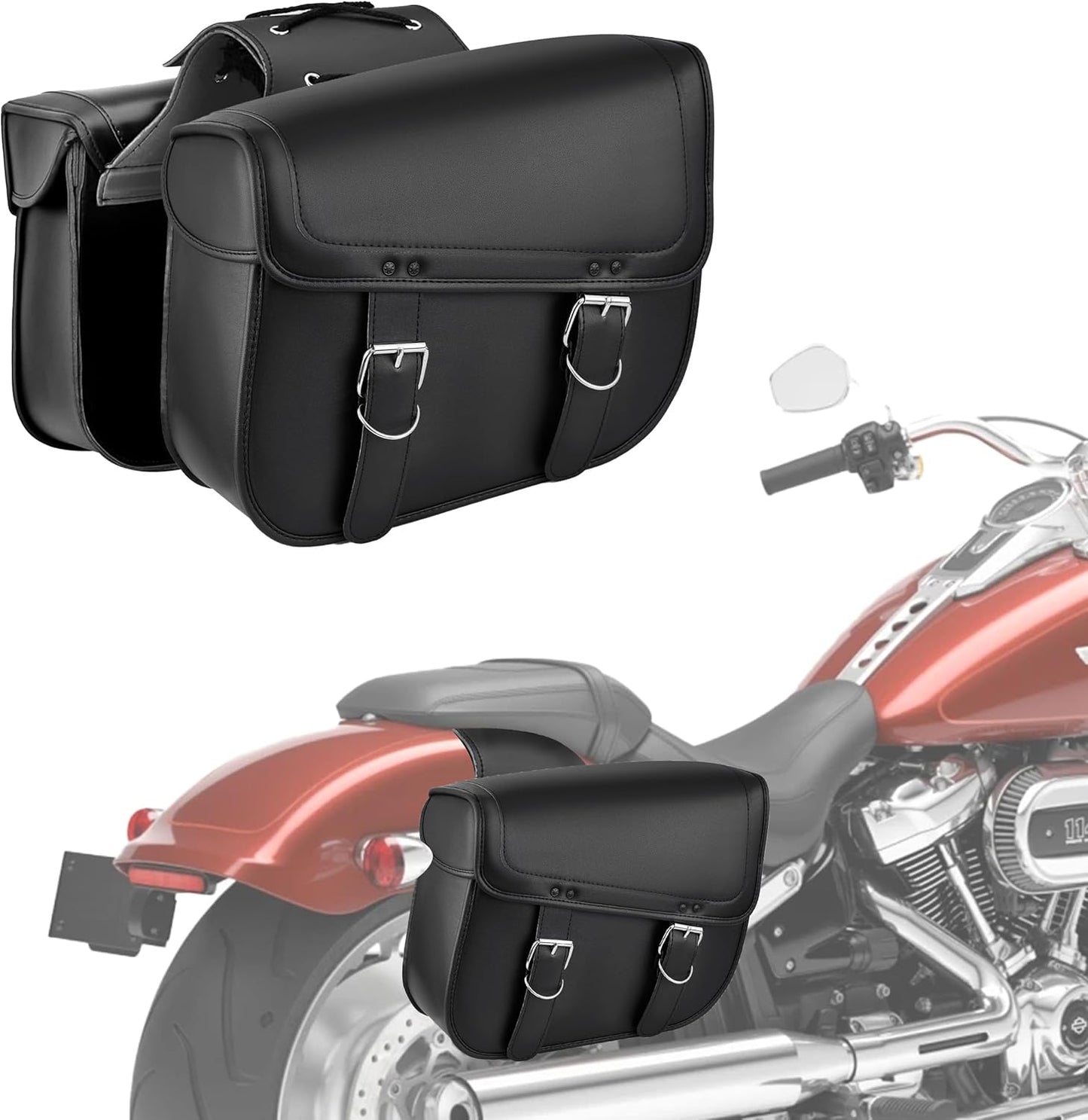Nomad Leather Motorcycle Saddlebags Large Quick-Easy Universal Fit Throw Over Saddle Bags Cruiser Biker Side Bags (Black)