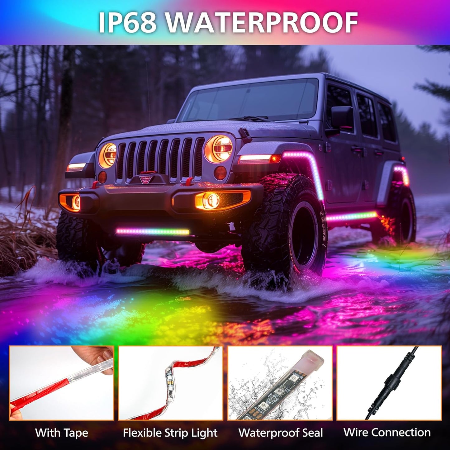 Underglow LED Lights for Cars 180 LEDs RGBI Neon Accent Strip Lights with App 16 Million Colors DIY & Music Mode Underbody Exterior Lights Kit for RV SUV Truck Boat 12V