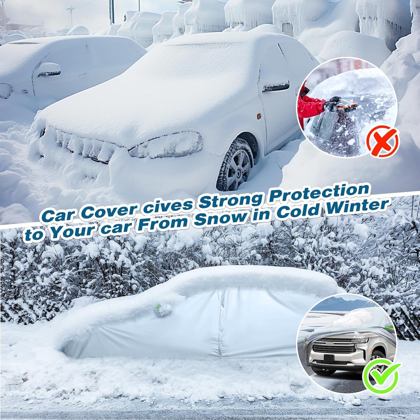TUCAREST 6-Layers Premium Full Car Cover Hard Shell Zipper Design Waterproof All Weather Weatherproof UV Sun Protection Snow Dust Storm Resistant Outdoor with Straps (Fit for Sedan 165"- 181")