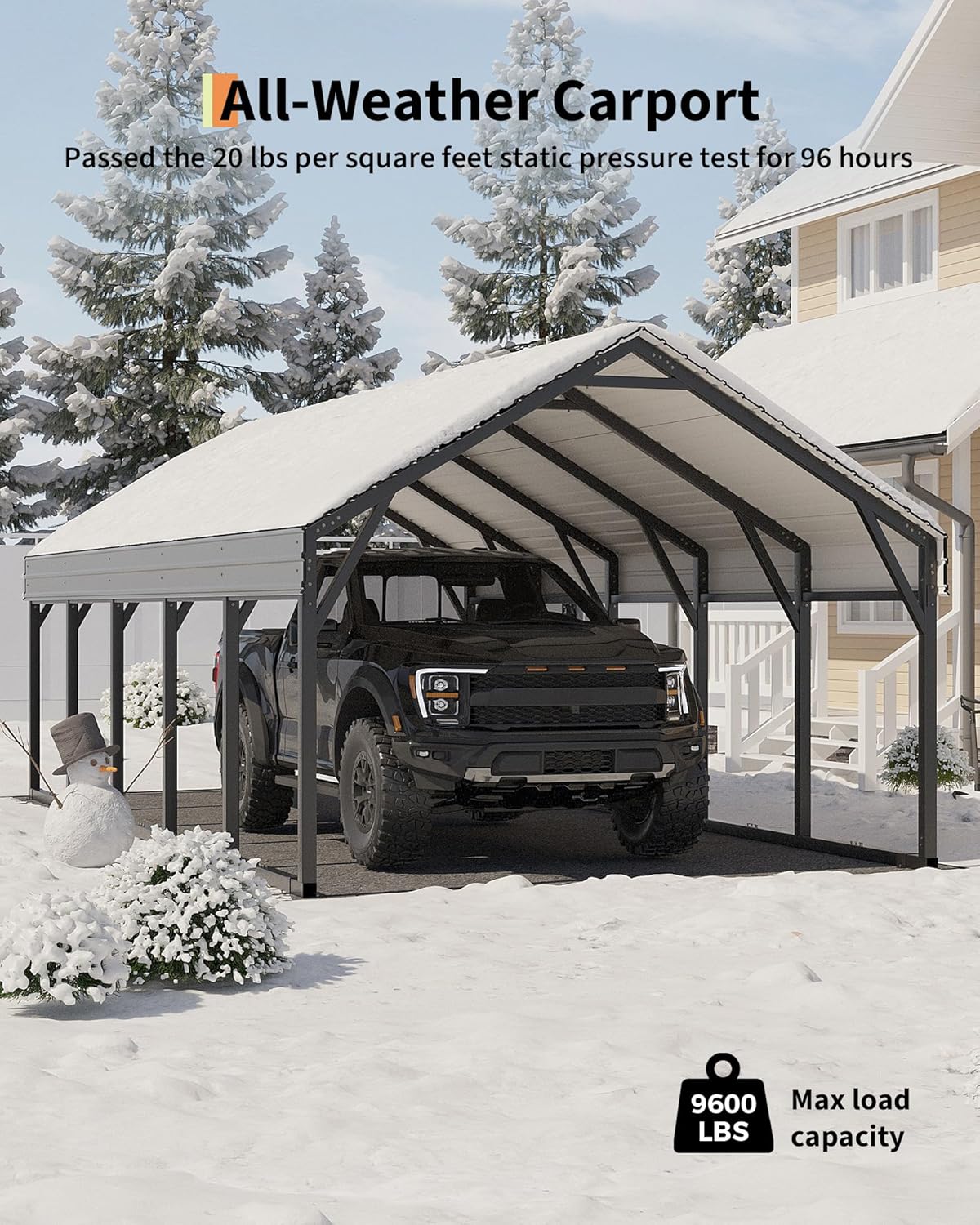 12 x 26 FT Metal Carport, Heavy Duty Carports Reinforced Frame and Steel Roof, All-Weather Shelter Canopy for Pickups, Boats, Cars, and Tractors