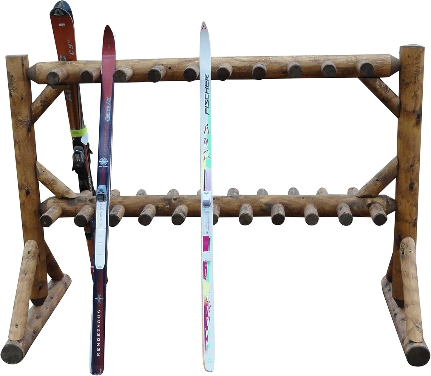 17-Place Freestanding Log Ski Rack Holder, Indoor & Outdoor Snowboard Racks, Standing Storage, Garage Racks for Snow Skis, Durable Snowboard Rack Garage Storage Organizer- Canyon Brown+ 15" Anchor Kit