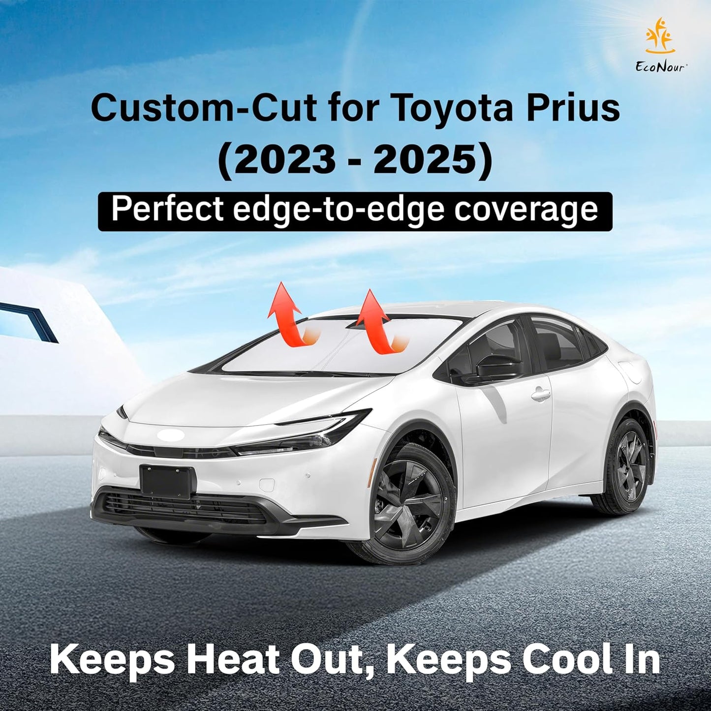 Econour Windshield Sun Shade for Toyota Prius C Accessories 2023-2025 Custom Fit Sunshade Foldable Sun Visor Protector Blocks UV Rays Keep Your Car Cooler