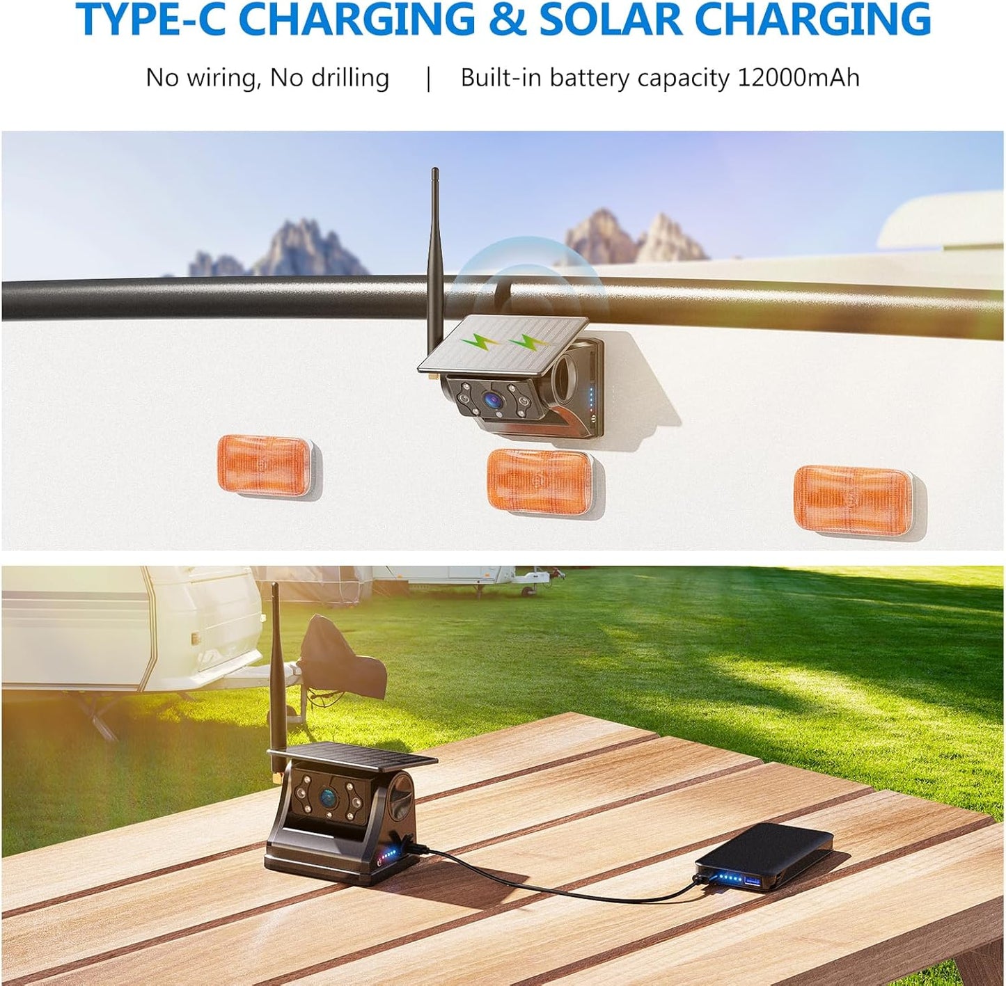 Magnetic Solar Wireless RV Backup Camera, 1080P 7" Touchscreen IPS Monitor & 2 Auto On Off Rear View Cameras, 1 Min Setup Night Vision Recording Guidelines, Back up Camera for Trailer Truck M7 2