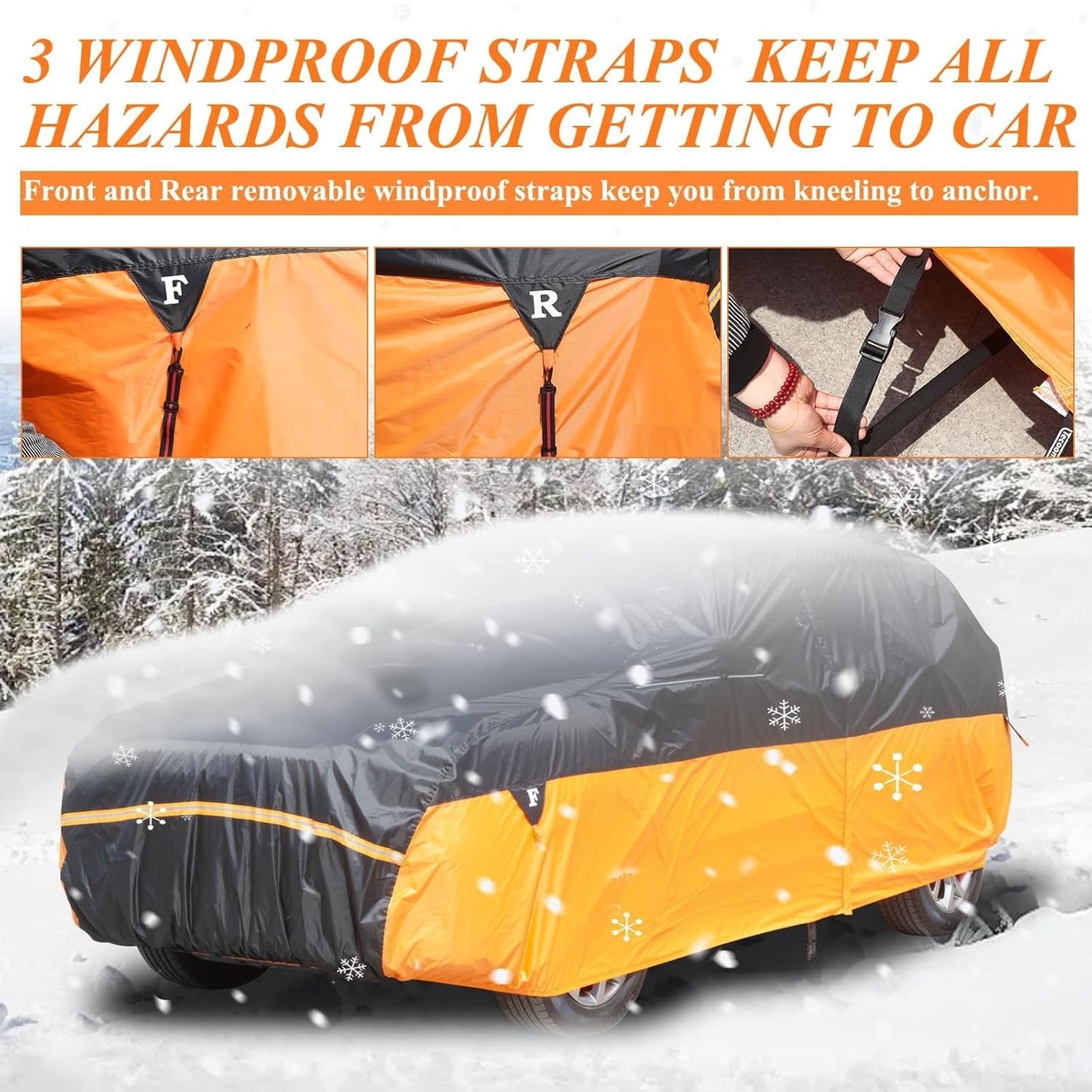 Car Covers Waterproof All Weather for Automobiles, Indoor Outdoor Windproof Dust Rain Sun Snow UV Protection Breathable Full Exterior Covers, Universal Vechicle Tarp Cover Fit 191-205 inches SUV