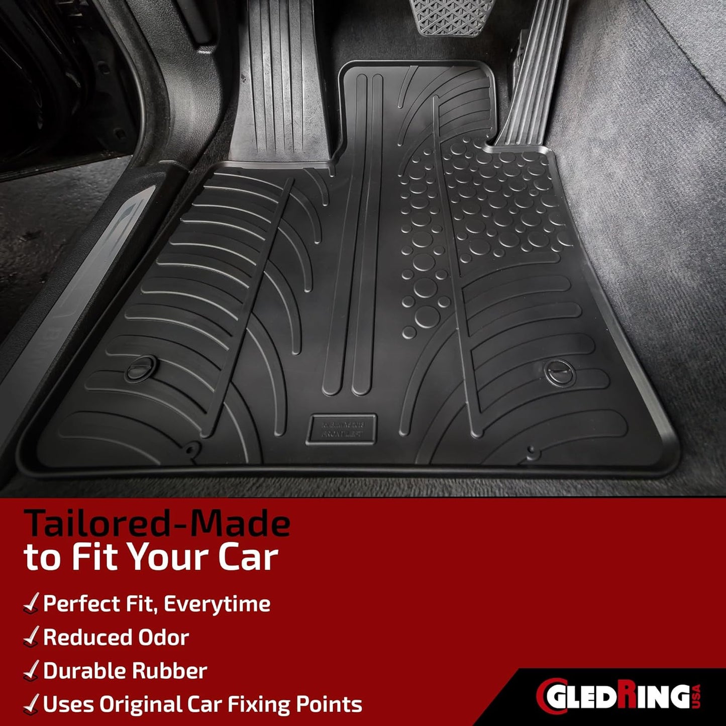 GledringUSA Custom Fit All-Weather Rubber Floor Mats Intended for Land Rover Range Rover Evoque (L538) 2012-2018, No Trimming Required, Protects from Rain, Mud, & Snow