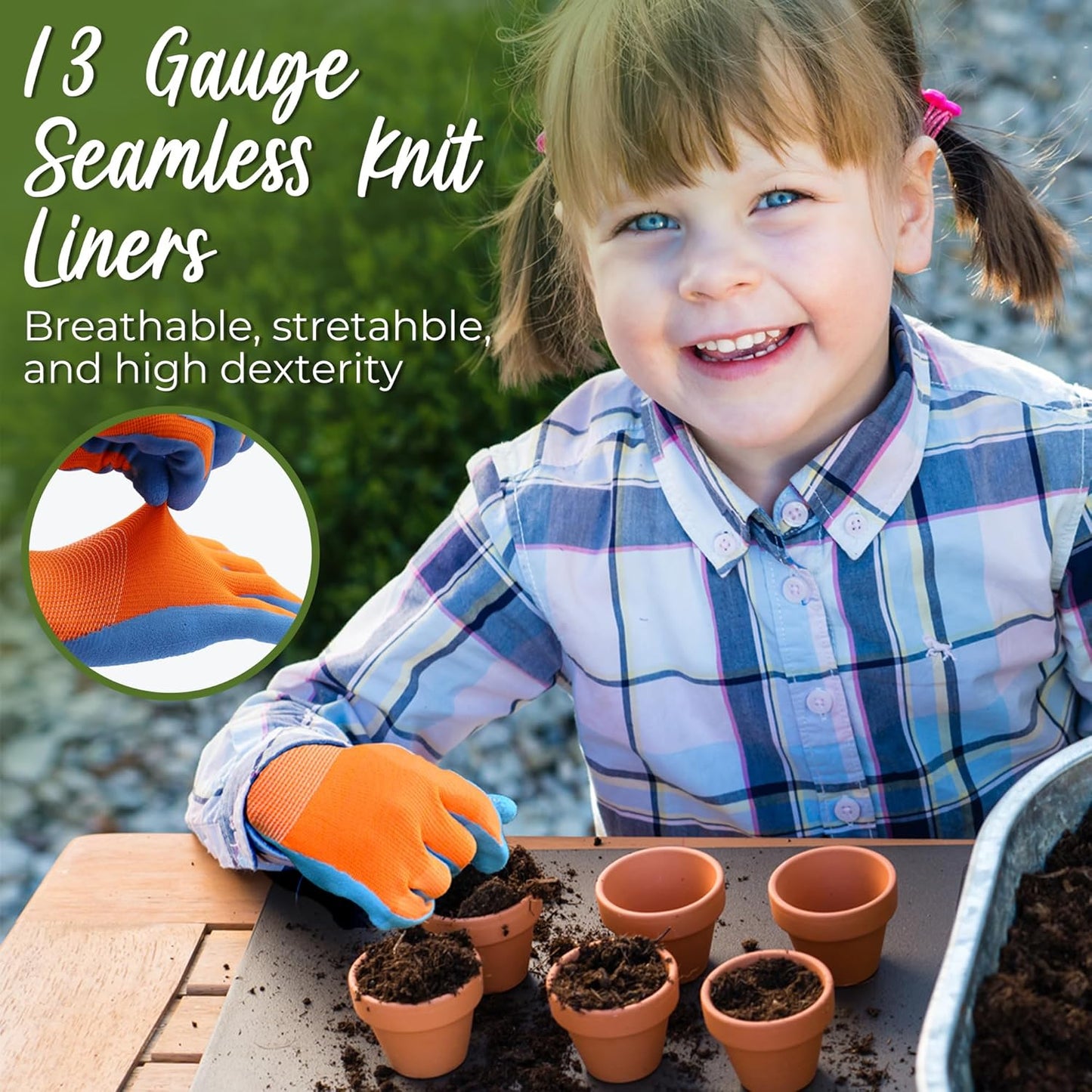 HANDLANDY 2 Pairs Kids Gardening Gripper Gloves, Foam Rubber Coated Children Toddler Garden Yard Work Outdoor Playing Gloves for Girls Boys (Size M)