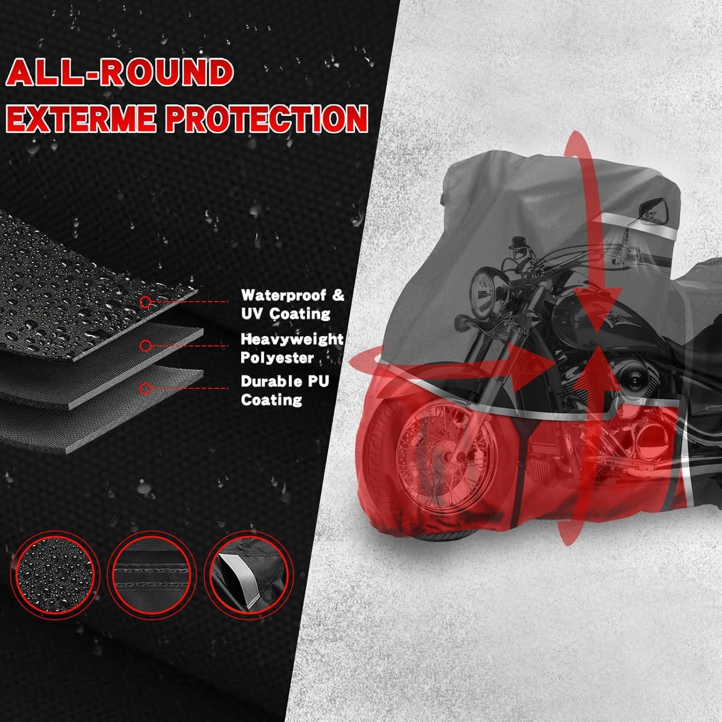 420D Motorcycle Cover Suitable for Kawasaki Vulcan 650 900 1500 and Eliminator 450 Cruiser Without Trunk Models Waterproof Motorcycle Cover Suitable for Snow Rain Dust Protection Easy to Clean