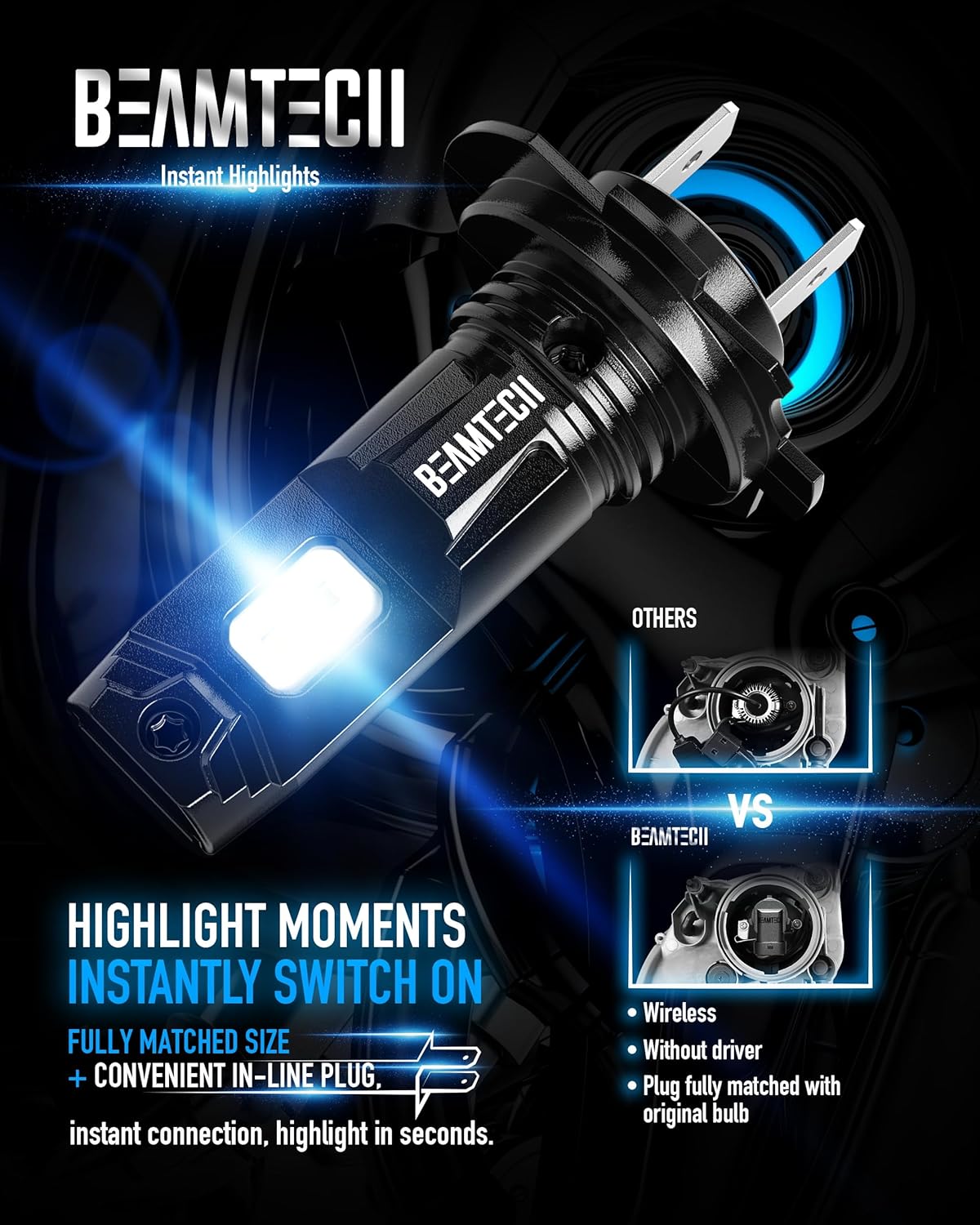 BEAMTECH H7 Fog Light Bulb Fog Light 6500K Xenon White Fanless In Line Pack Of 2