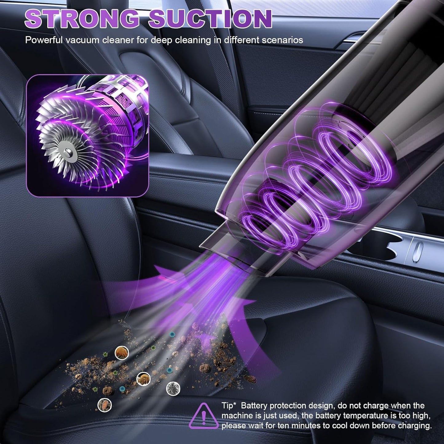 Handheld Vacuum Cordless Cleaner, 0.86 Lb Ultra-Lightweight Mini Car Vacuum Portable Cordless, Mini Vacuum Cleaner with Low Noise Blower, Washable HEPA Filter, Seen on TV - USB Car Charging