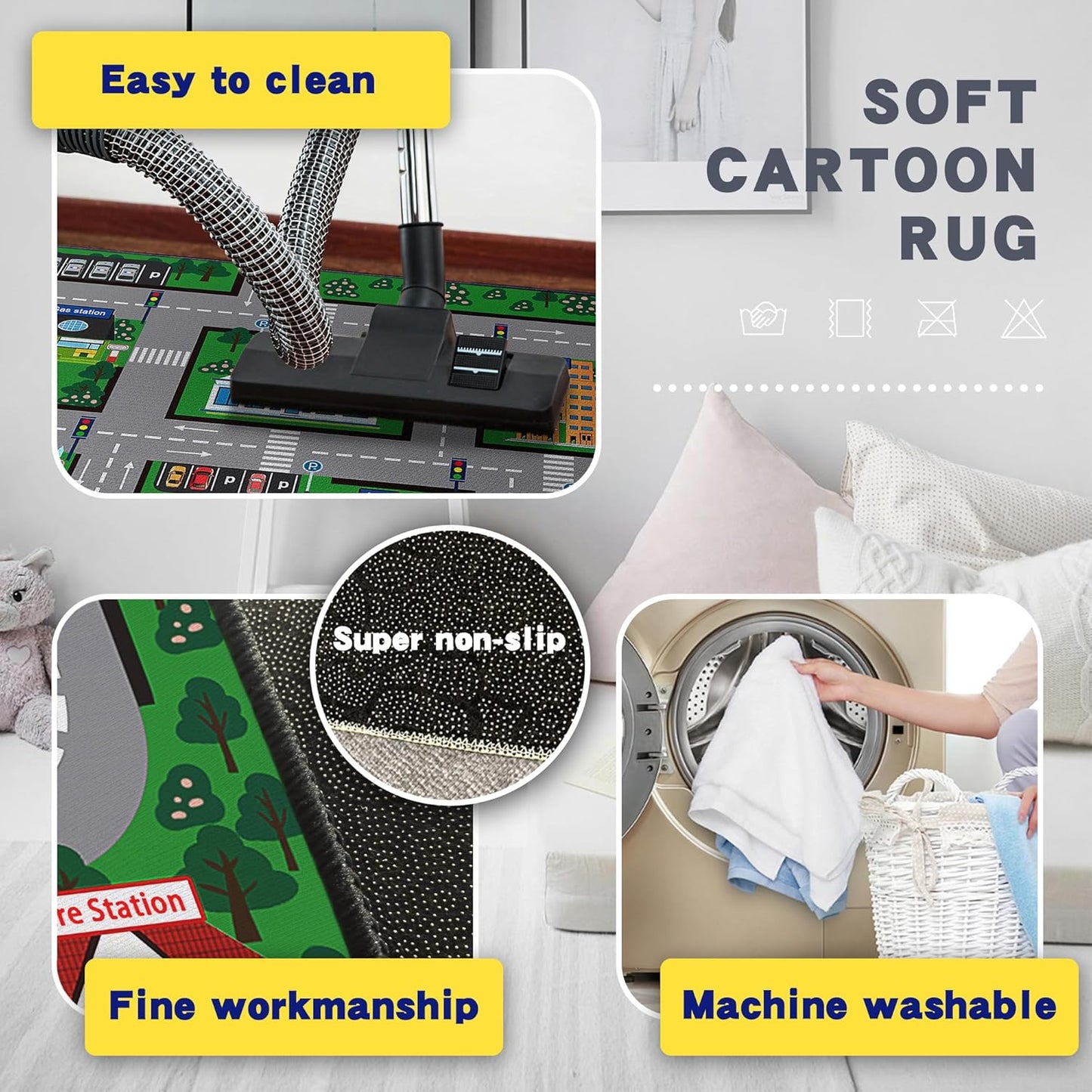 Fun Car Play Area Carpet Car Mat 2x3 Play Rug for Playroom Town City Road Map for Boys Bedroom Non-Slip Washable