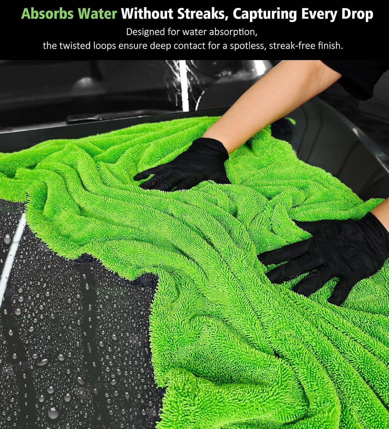 28" x 36" Car Drying Towel Extra Large, 1400 GSM Double Sided High Absorbent Car Wash Drying Towels, No Scratches or Streaks, Quick Dry Microfiber Towels for Cars Truck SUV, Green