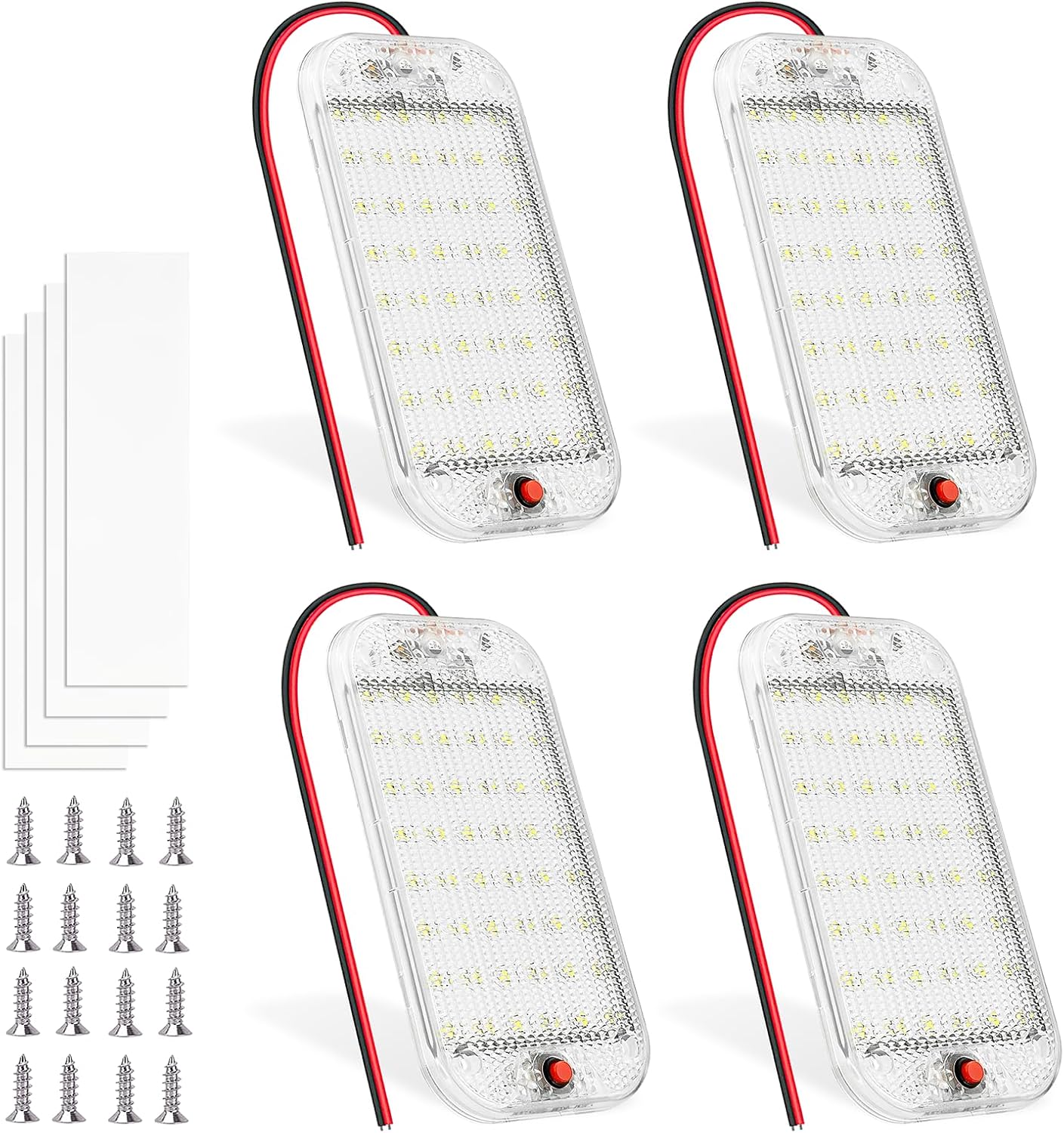 Dome Light for RV Interior, 48LED 800LM Ultra Bright 12 Volt LED White Lights, RV Ceiling Light with Switch Control, Ideal for Car Van Truck Camper Lorry Motorhome Boat(4 Pack)