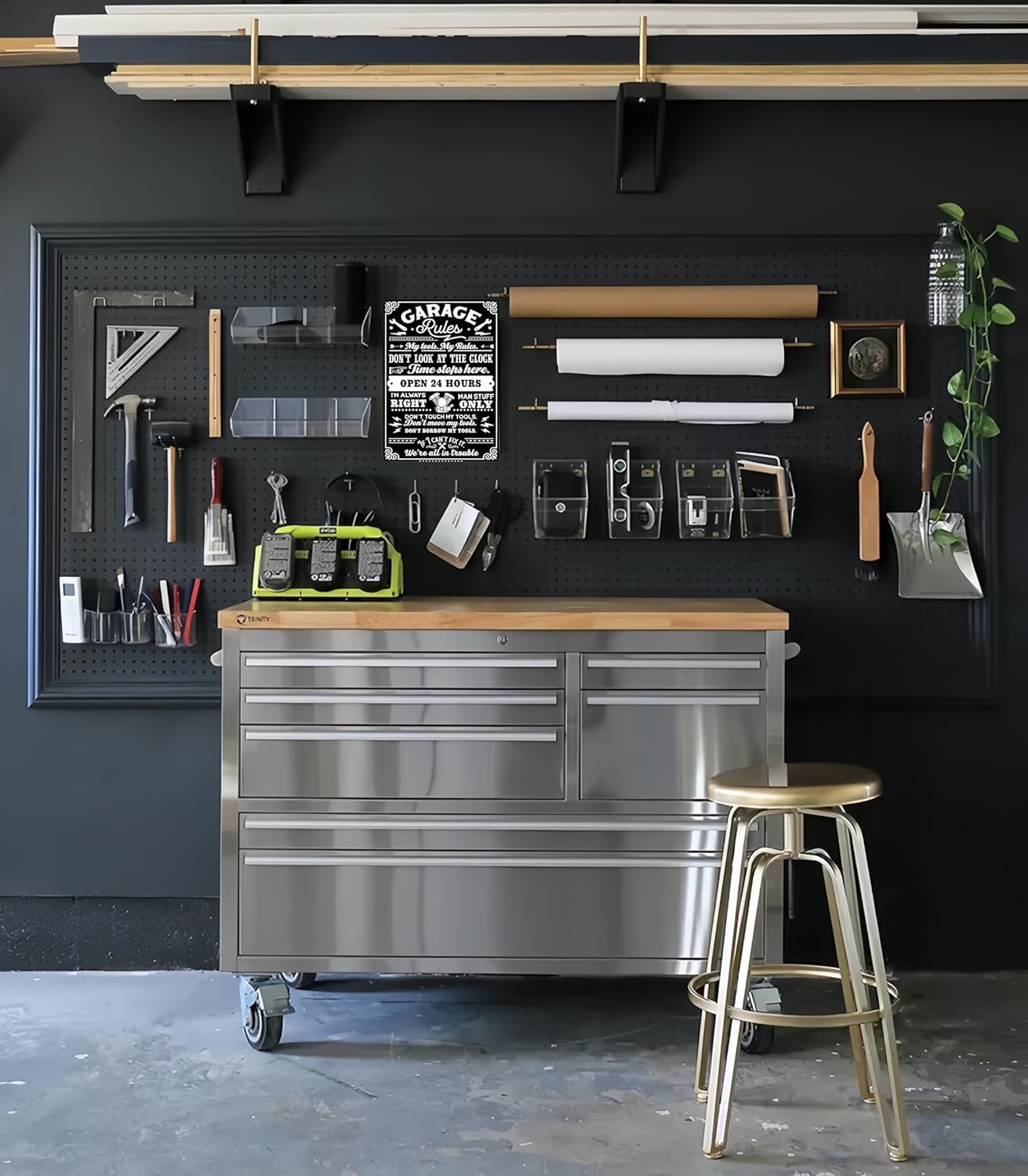 Gifts for Men Dad Husband Funny Garage Rules My Tools My Rules Tin Sign Vintage Metal Wall Art for Garage Workshop Man Cave Decor 8x12 Inch (3705)