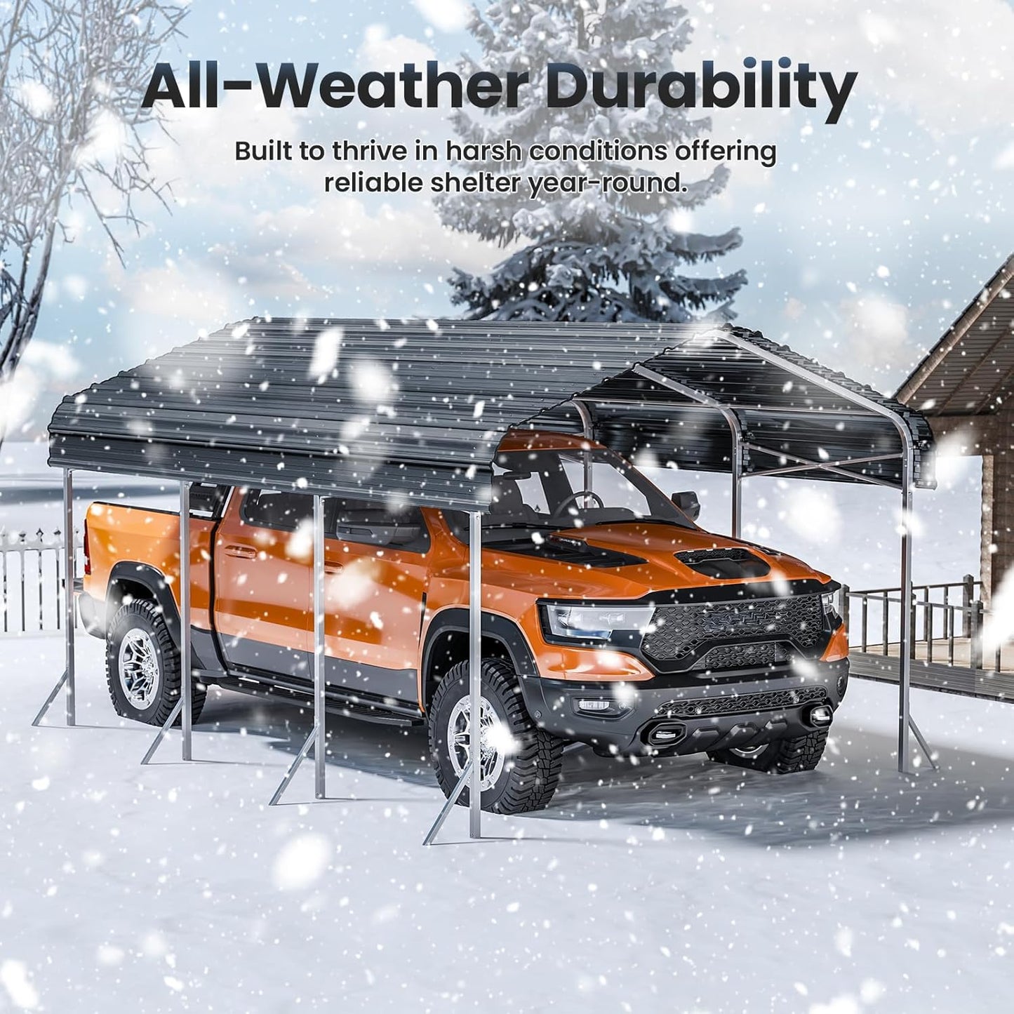 10x15ft Heavy Duty Metal Carport – Outdoor Galvanized Garage, Sturdy Structure, All-Weather Protection, Easy Assembly for Cars, Trucks, Boats, Tractors, and Outdoor Storage (Grey, 10x15FT)