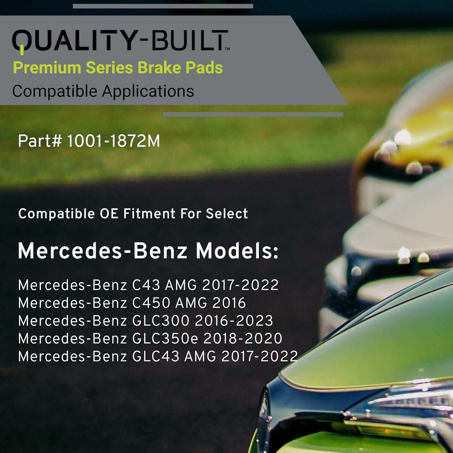 Premium Semi-Metallic Rear Brake Pads (1001-1872M) Compatible with Mercedes-Benz C43 AMG 2023-2017, C450 AMG 2016, GLC43 AMG 2022-2017, GLC300 2022-2016, GLC350e 2020-2018