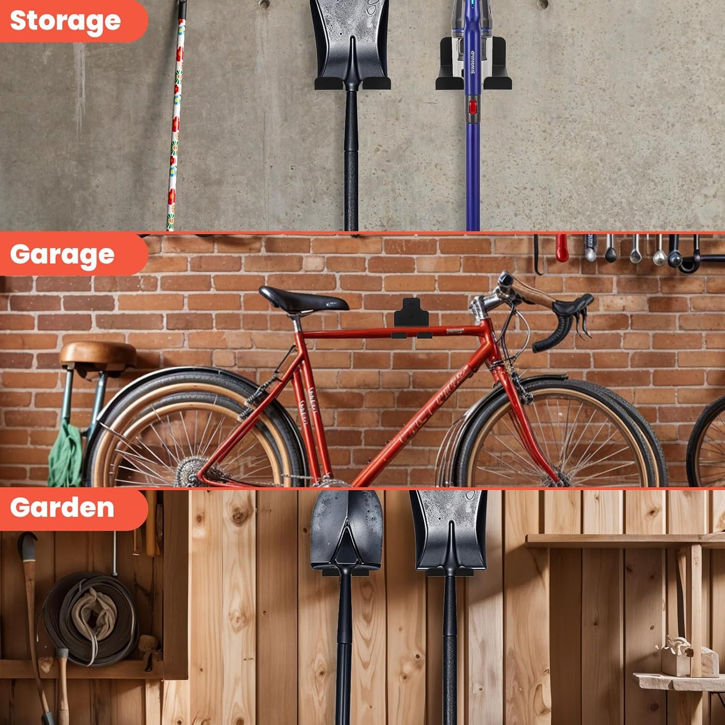 2 Pack Garage Organizer Trimmer Rack, Garden Power Tool Hanger Whackers Holder Wall Mounted for Grass Trimmer, Hedge Trimmers, Garage Trimmers, Garden Tools