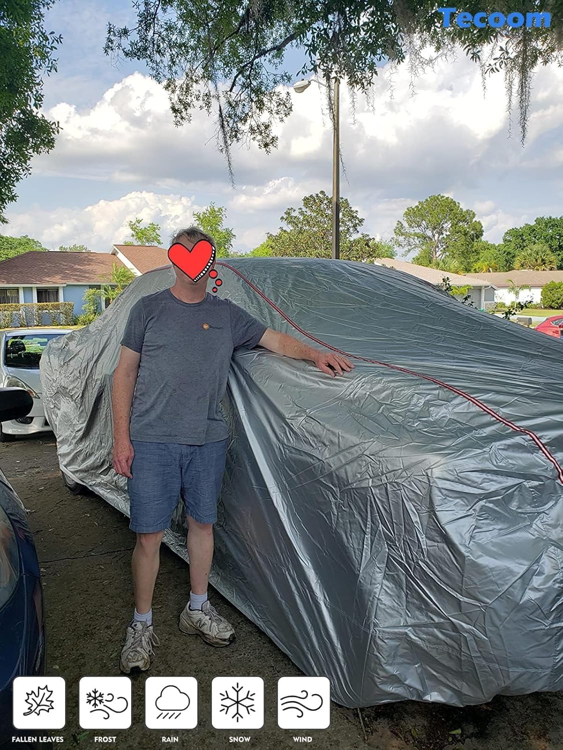 Tecoom Hard Shell Truck Car Cover Waterproof UV-Proof Windproof Zipper Design with Straps Buckle Fit for Ford F150 Ram 1500 Chevy Silverado Toyota Tundra GMC Sierra Full Size Truck Length Up to 245"