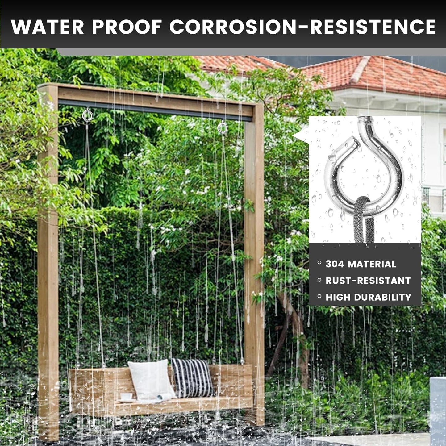 2Pcs Self Tapping Eyelet Screw Eye Bolt，4 Inch Heavy Duty Screw Eyes Hooks ，M8 Wooden Large Screw Eye Hook，Load Capacity 500 Lbs for Hammock ，Yoga，Heavy Indoor Outdoor Uses (2, M8-4 INCH)