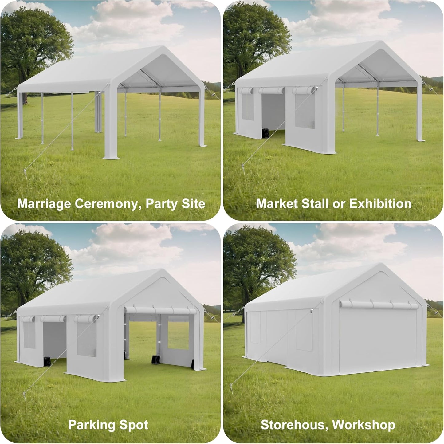 13x20ft Carport Heavy Duty, Portable Garage with 4 Doors + 4 Window, Upgraded Carport with Reinforced Steel Poles, Uv Resistant Waterproof Tarp, Portable Carport for Car, Truck, Boat