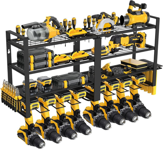 Power Tool Organizer Wall Mount, 4 Layer Heavy Duty Metal Power Tool Storage Rack, 8 Drill Holders Wall Mount, Utility Racks Cordless Tool Storage Rack for Garage Workshop Fathers Men Gift