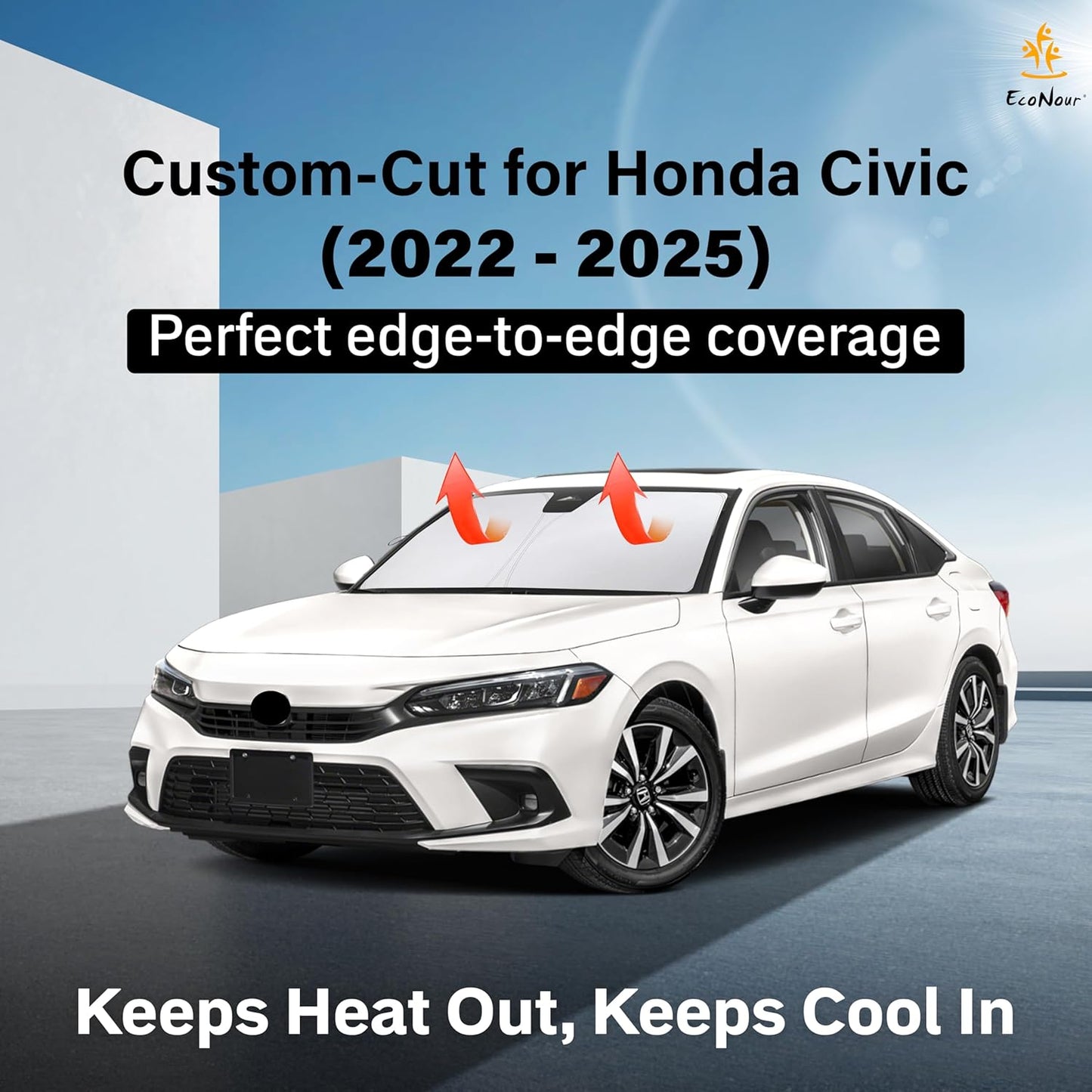 Econour Windshield Sun Shade for Honda Civic 2022-2025 Sunshade Foldable Window Sun Visor Protector Blocks UV Rays Keep Your Car Cooler