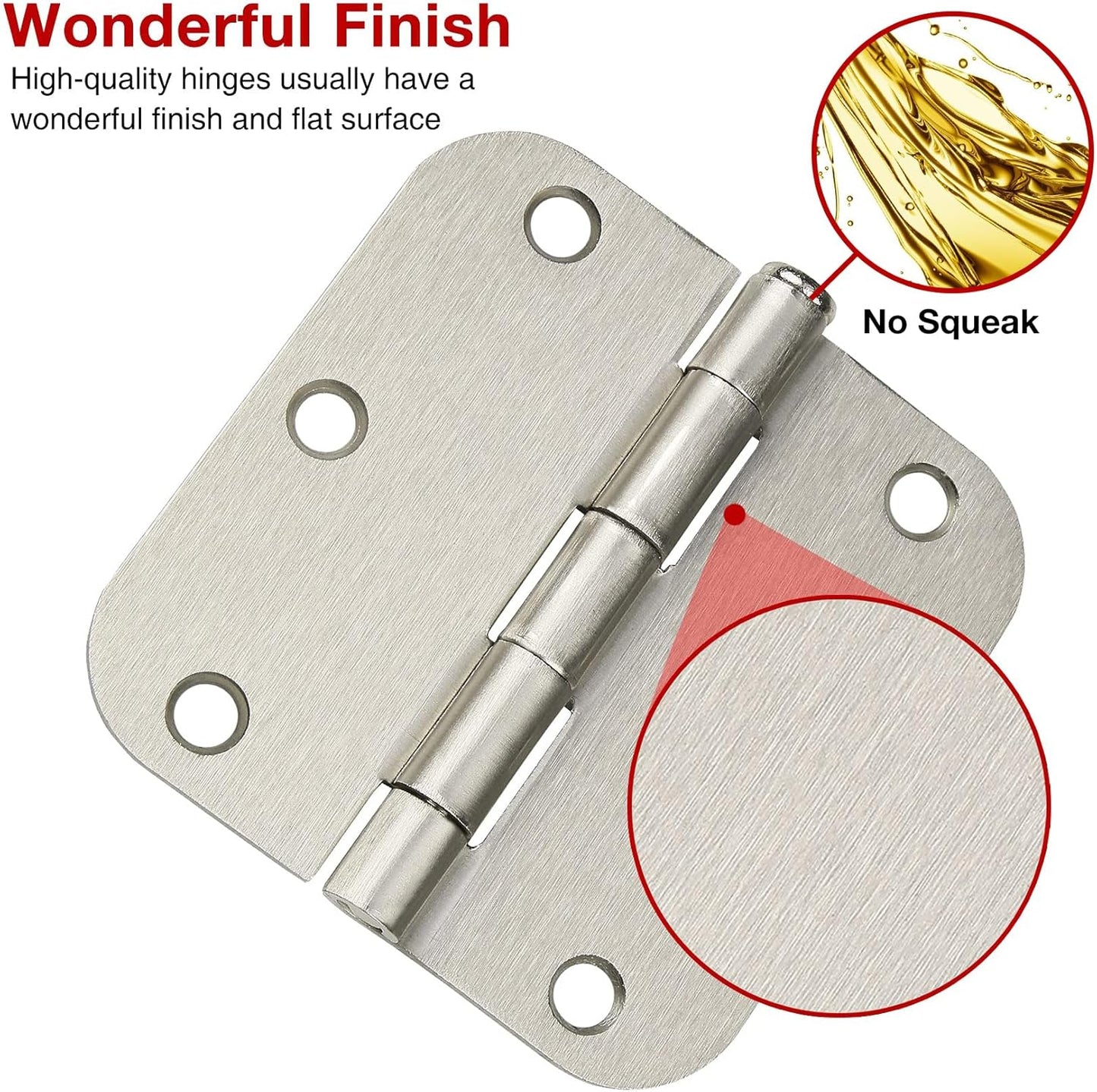 12 Pack Brushed Nickl Door Hinges 3.5 Inch x3-1/2 5/8 Radius Round Interior Hinge 3 ½" Satin Silver Heavy Duty Steel Iron Hardware for Bifold Standard Doors Home House Decor Accessories Kits