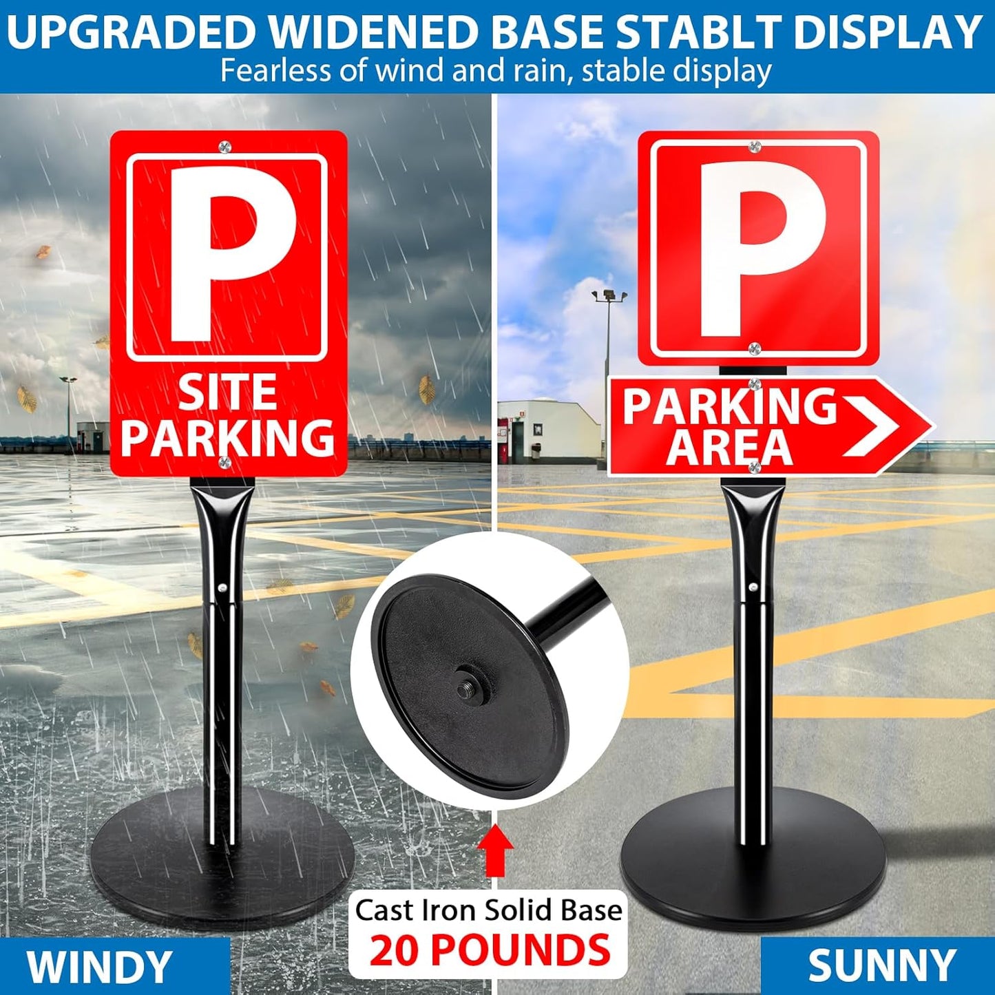 2Pack Heavy Duty Parking Sign Post for Outside, 20lbs Cast Iron Base Sign Post for Outdoor Sign Holder, Yard Sign Stand, Street Sign Post, 49" Height, Black
