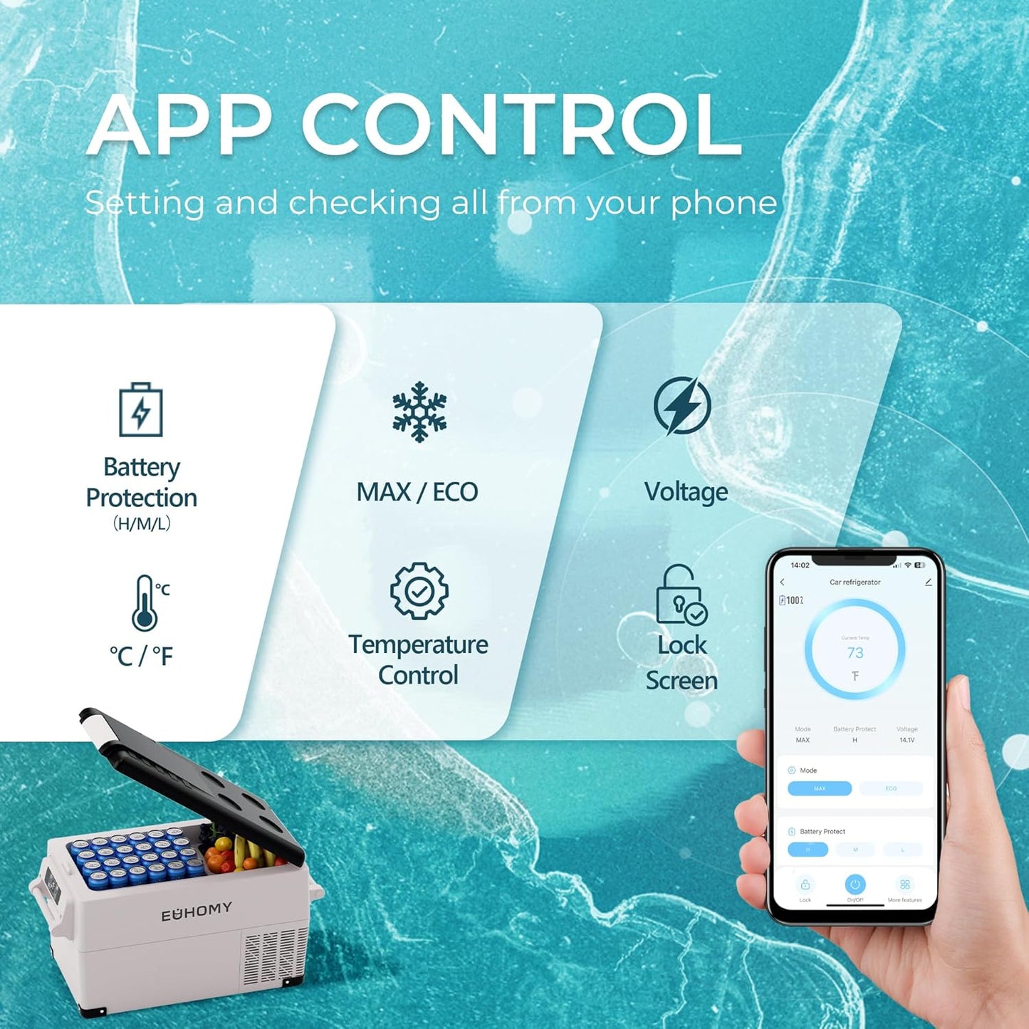 EUHOMY 12 Volt Refrigerator, 38QT(35L) Electric Cooler, 12V Fridge APP Control, 12V Cooler -4℉~68℉, Portable Freezer 12/24V DC 110-240V AC for Camping, Travel, Truck, Home