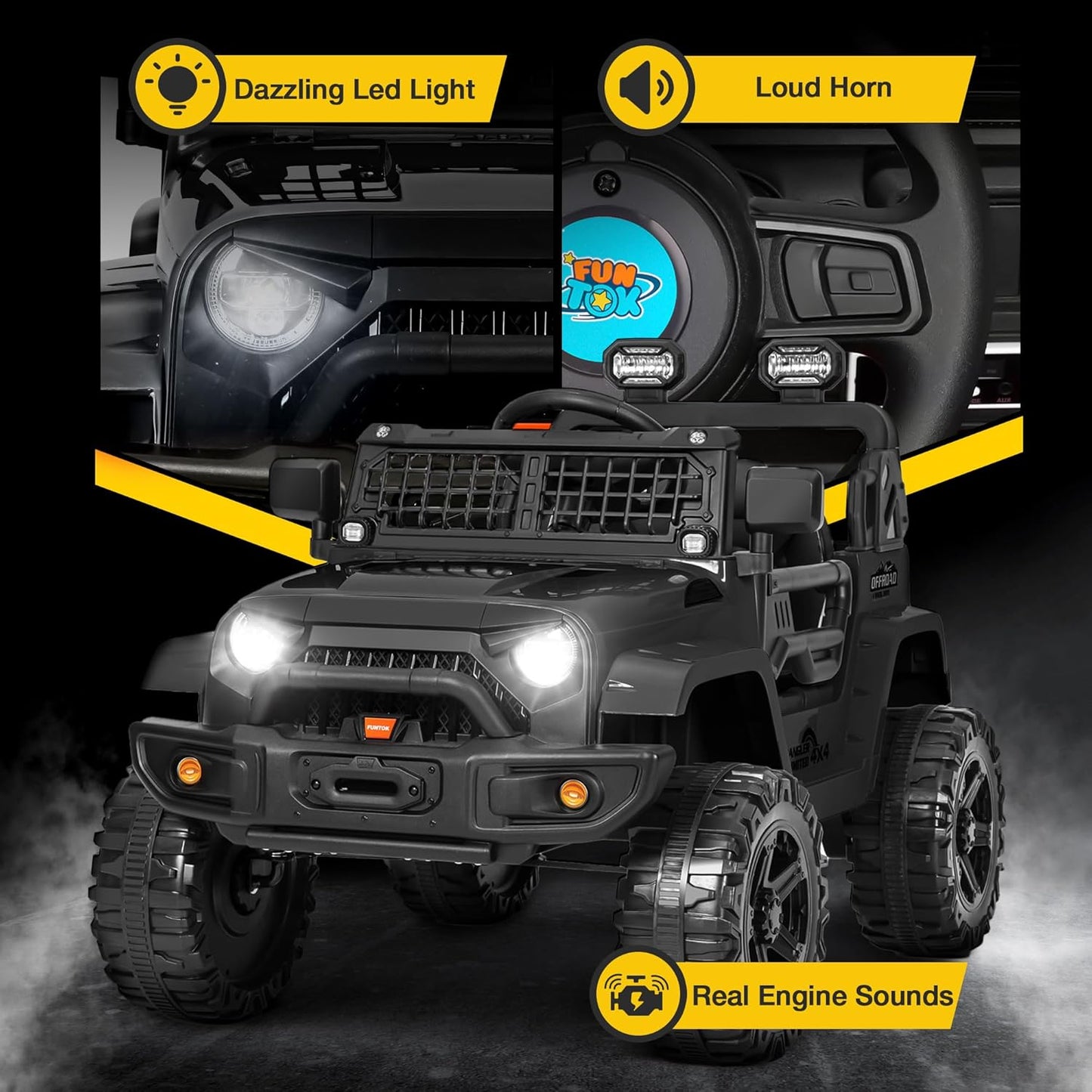 12V Ride On Truck for Kids, Electric Cars for Toddlers w/Remote Control, Soft Start, LED Lights, Horn, Radio, USB/AUX/MP3, Battery Powered Cars for Kids to Drive (Black)