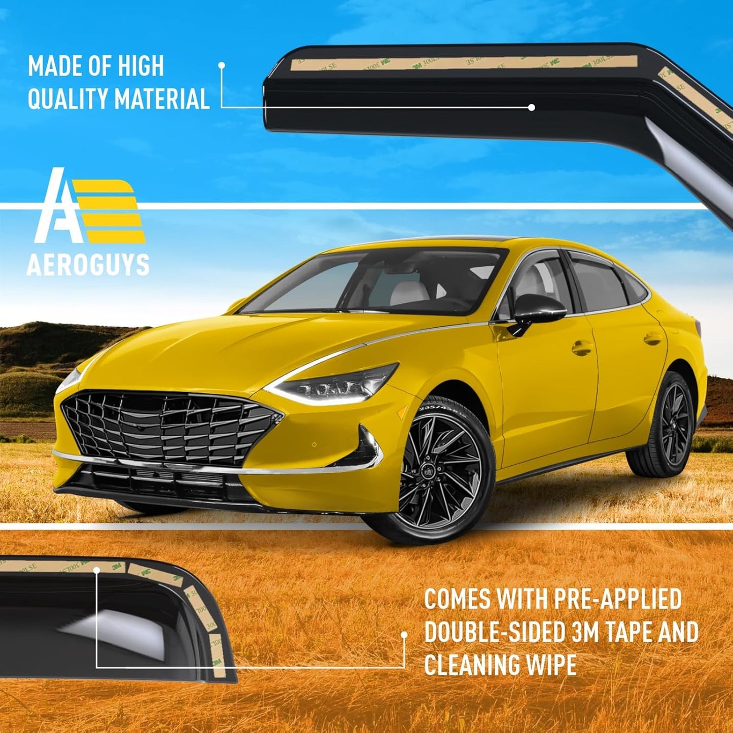 Extra Durable Window Deflectors in-Channel Window Visors Rain Guards Fit for Hyundai Sonata 2020-2025, Sun Visors, Wind Vent for Shades, Exterior Car Accessories - 4pcs. AG0802