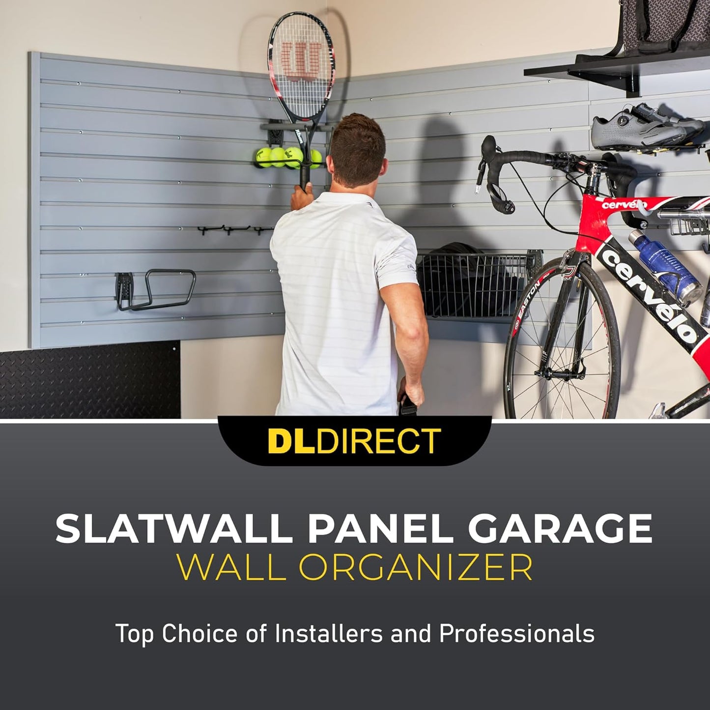 DLDIRECT Slatwall Panel Garage Wall Organizer: Heavy Duty Mounted PVC Rack, Interlocking Slat Paneling for Storage, Board, Shelves System -Black (4’H x 4’W)