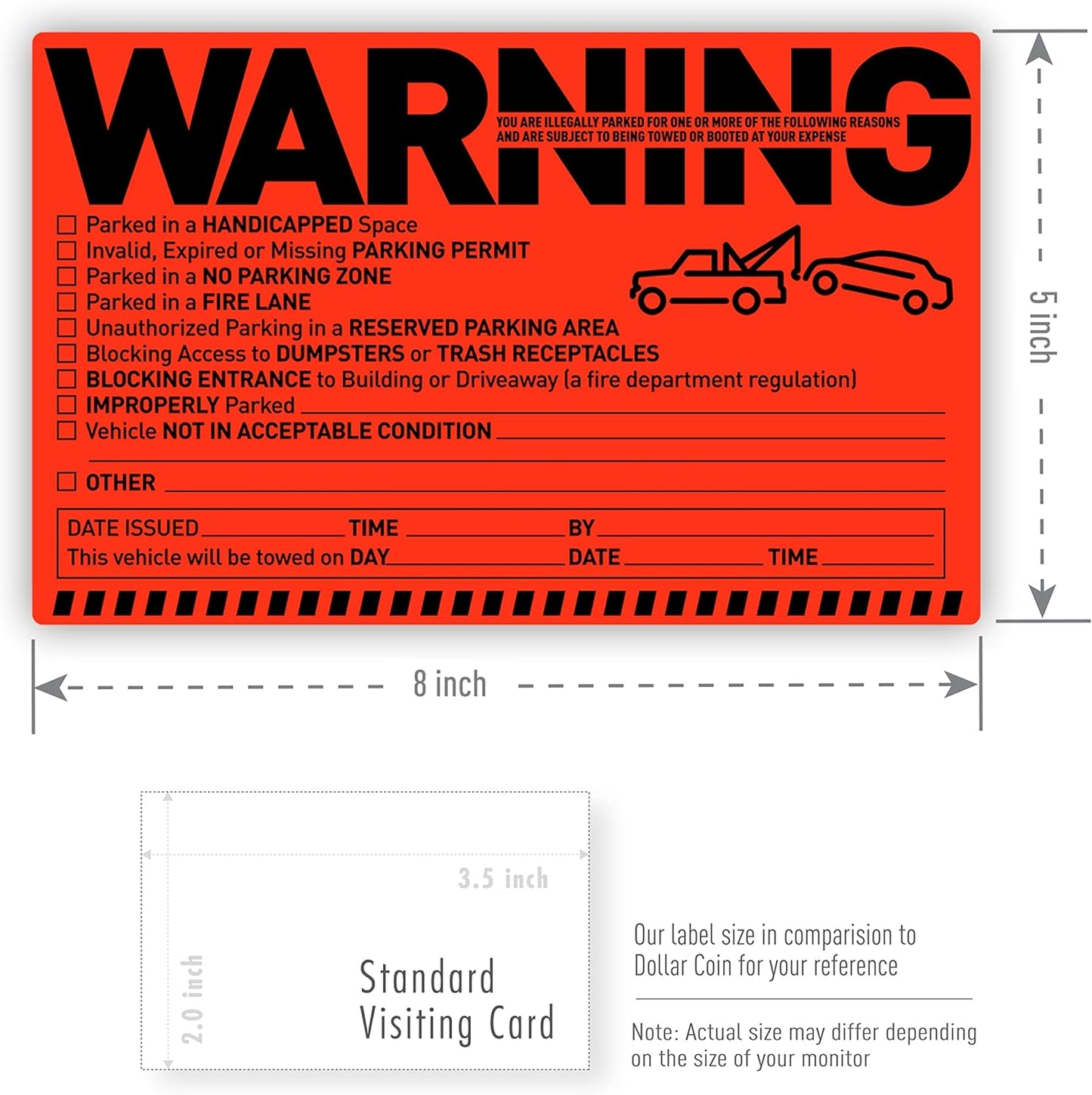 Easykart Labels 50 Parking Violation Notice Tow Stickers for Car Vehicle Private Warning - Adhesive Car Window Fluorescent Labels